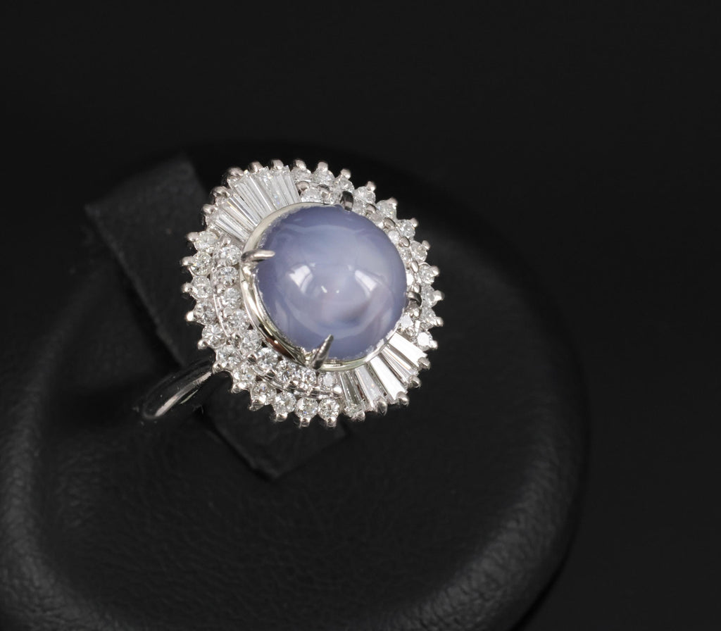 Fine 5.33ct Natural Blue Star Sapphire & 0.52ct Diamond Platinum Ring, Size 6