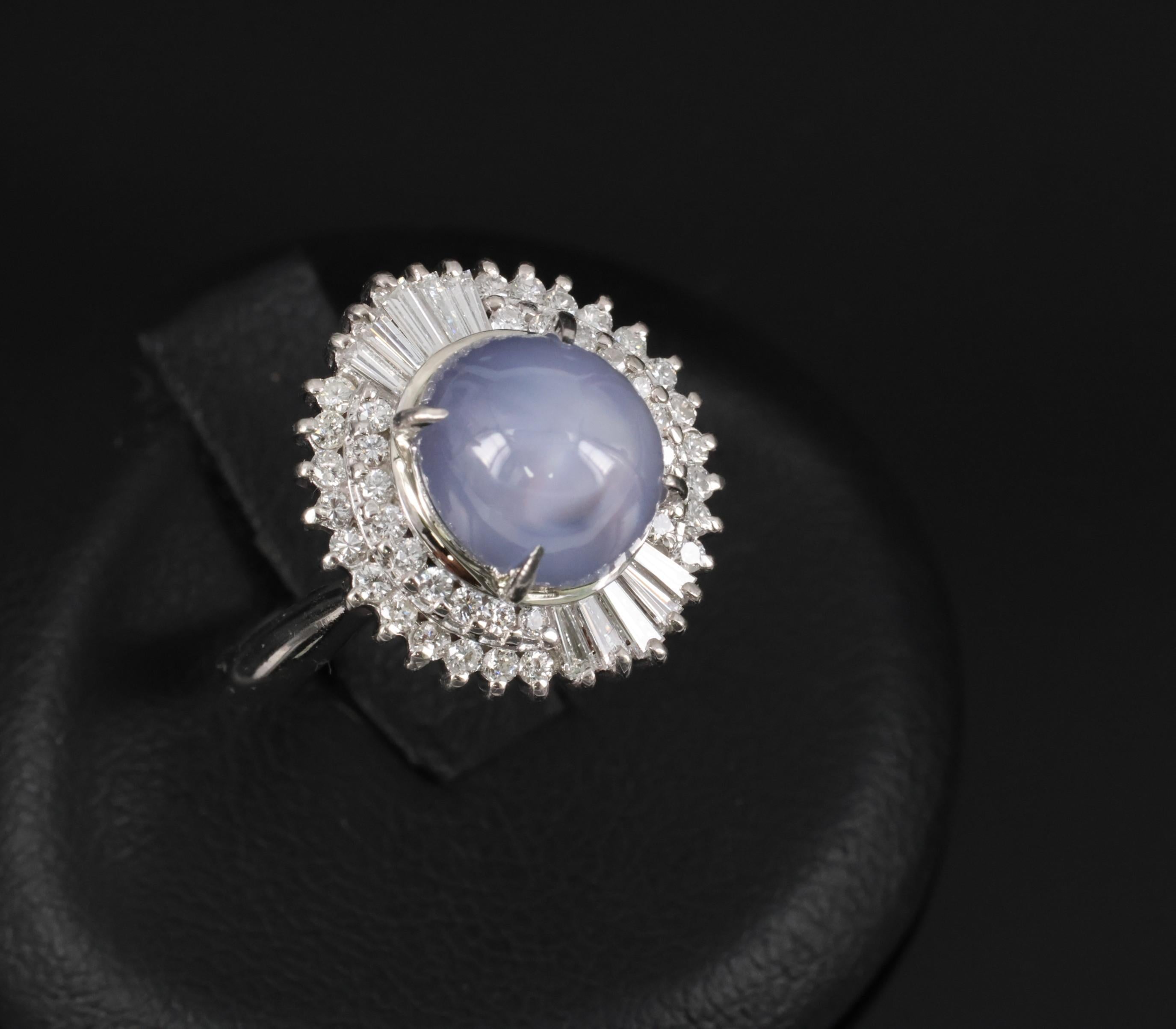 Fine 5.33ct Natural Blue Star Sapphire & 0.52ct Diamond Platinum Ring, Size 6