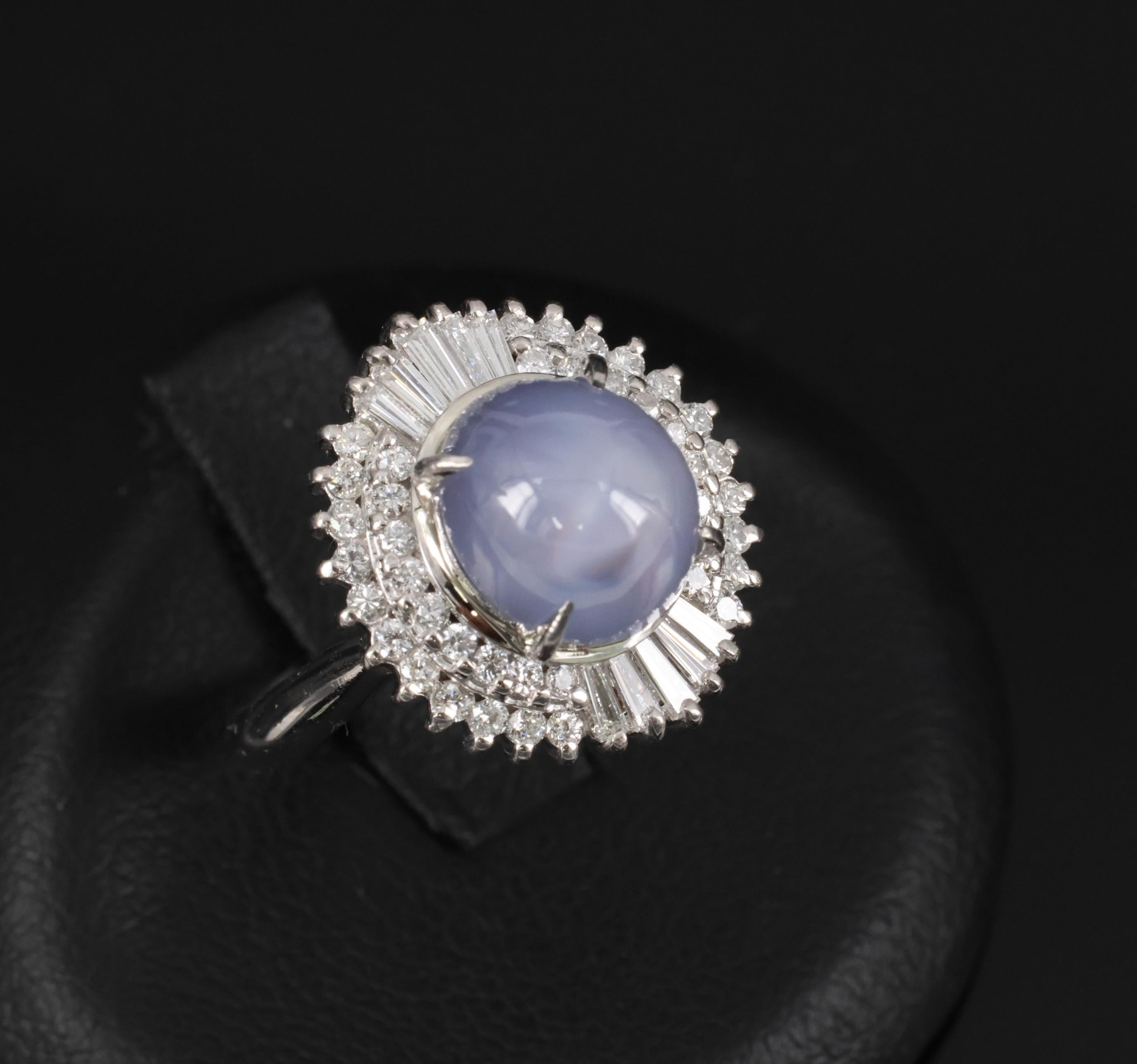 Fine 5.33ct Natural Blue Star Sapphire & 0.52ct Diamond Platinum Ring, Size 6