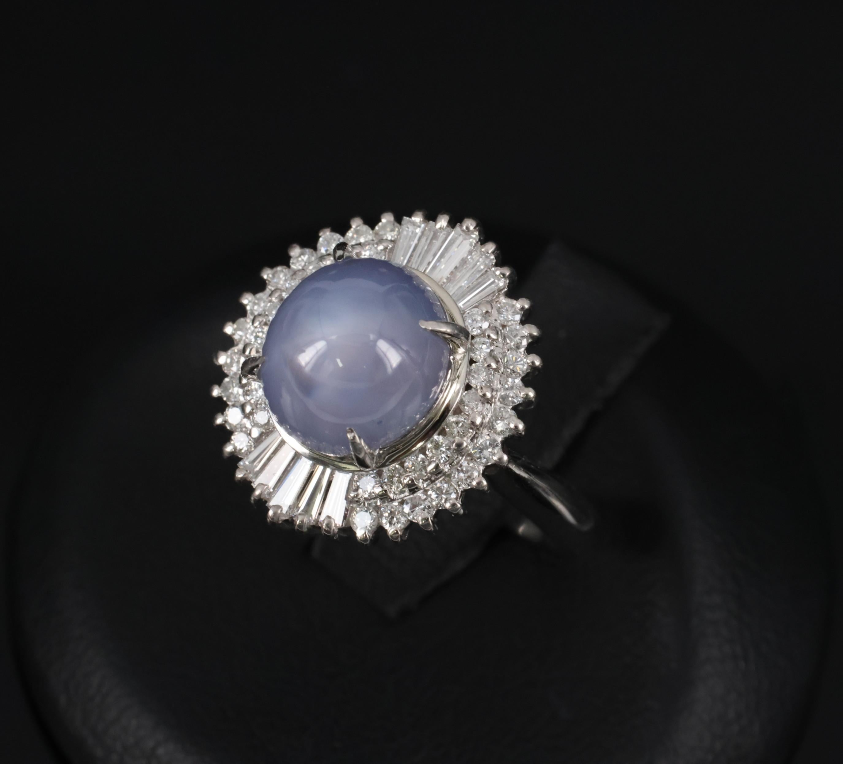 Fine 5.33ct Natural Blue Star Sapphire & 0.52ct Diamond Platinum Ring, Size 6