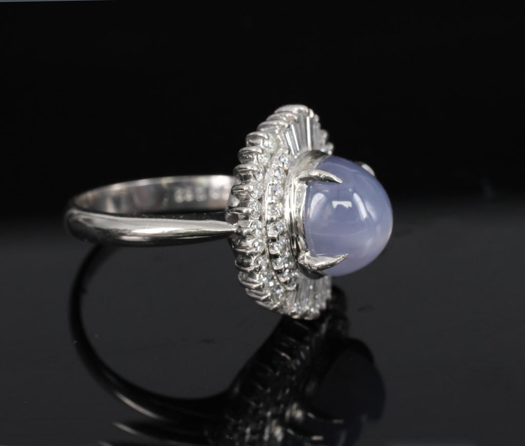 Fine 5.33ct Natural Blue Star Sapphire & 0.52ct Diamond Platinum Ring, Size 6