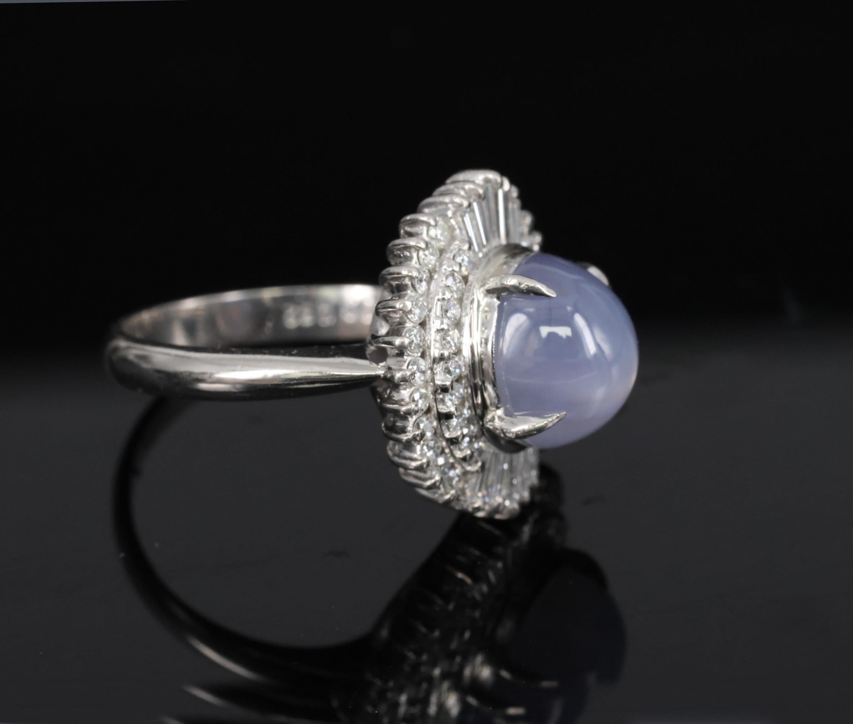 Fine 5.33ct Natural Blue Star Sapphire & 0.52ct Diamond Platinum Ring, Size 6