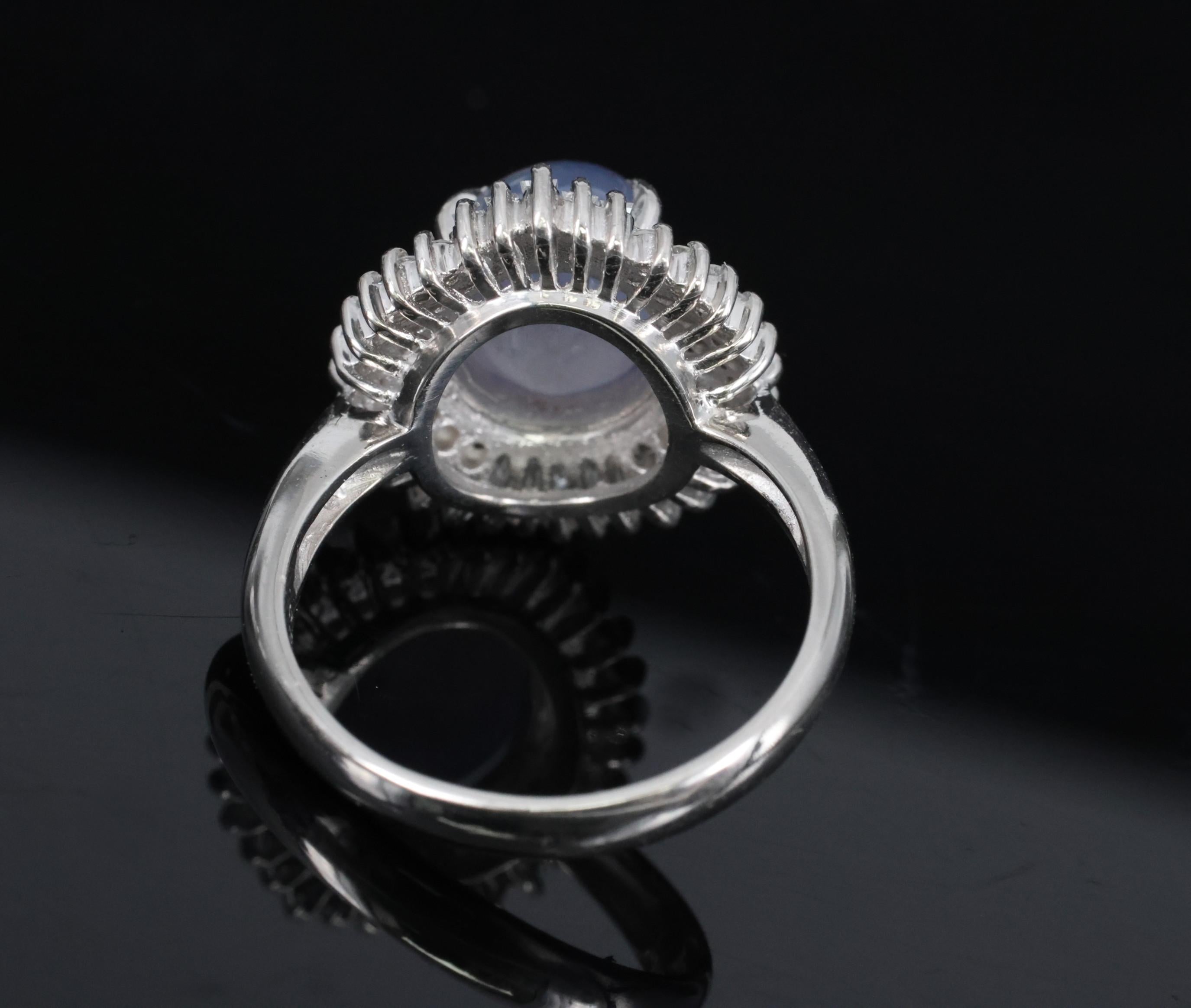 Fine 5.33ct Natural Blue Star Sapphire & 0.52ct Diamond Platinum Ring, Size 6