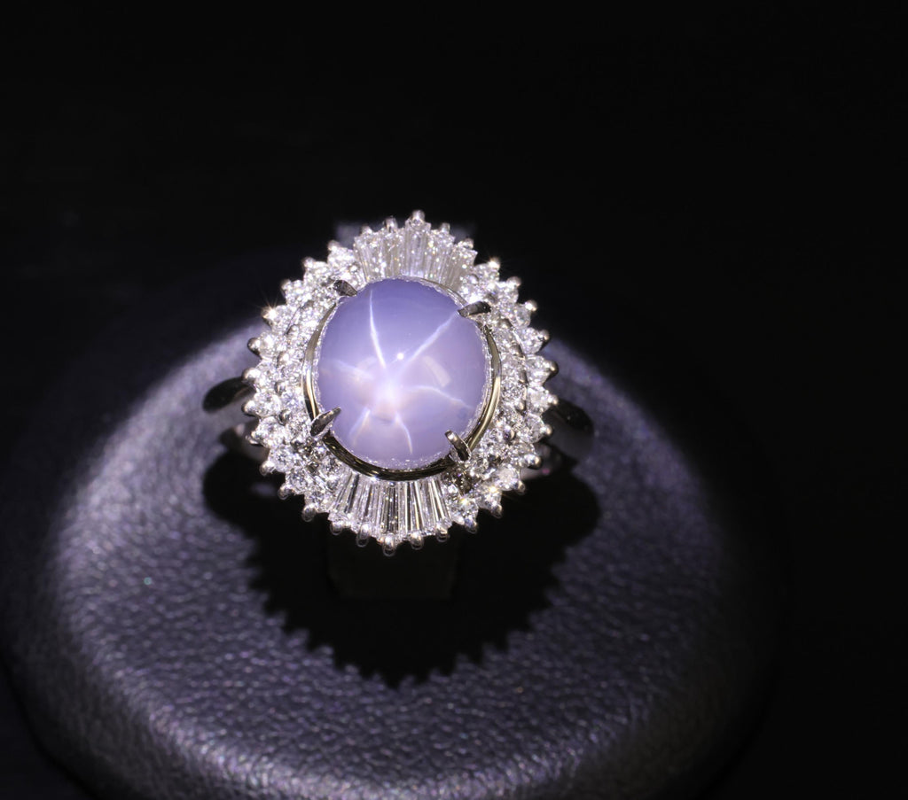 Fine 5.33ct Natural Blue Star Sapphire & 0.52ct Diamond Platinum Ring, Size 6