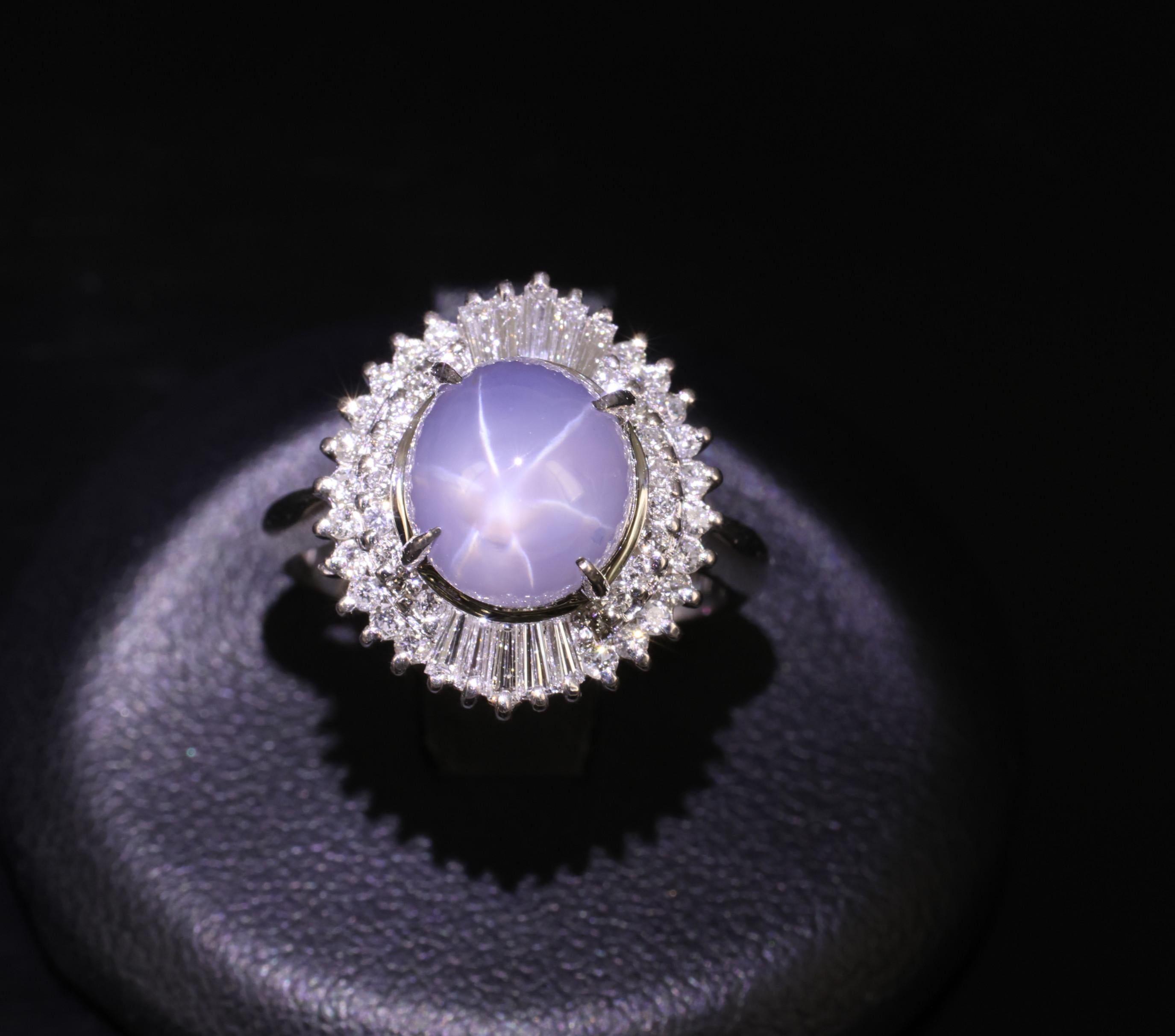 Fine 5.33ct Natural Blue Star Sapphire & 0.52ct Diamond Platinum Ring, Size 6
