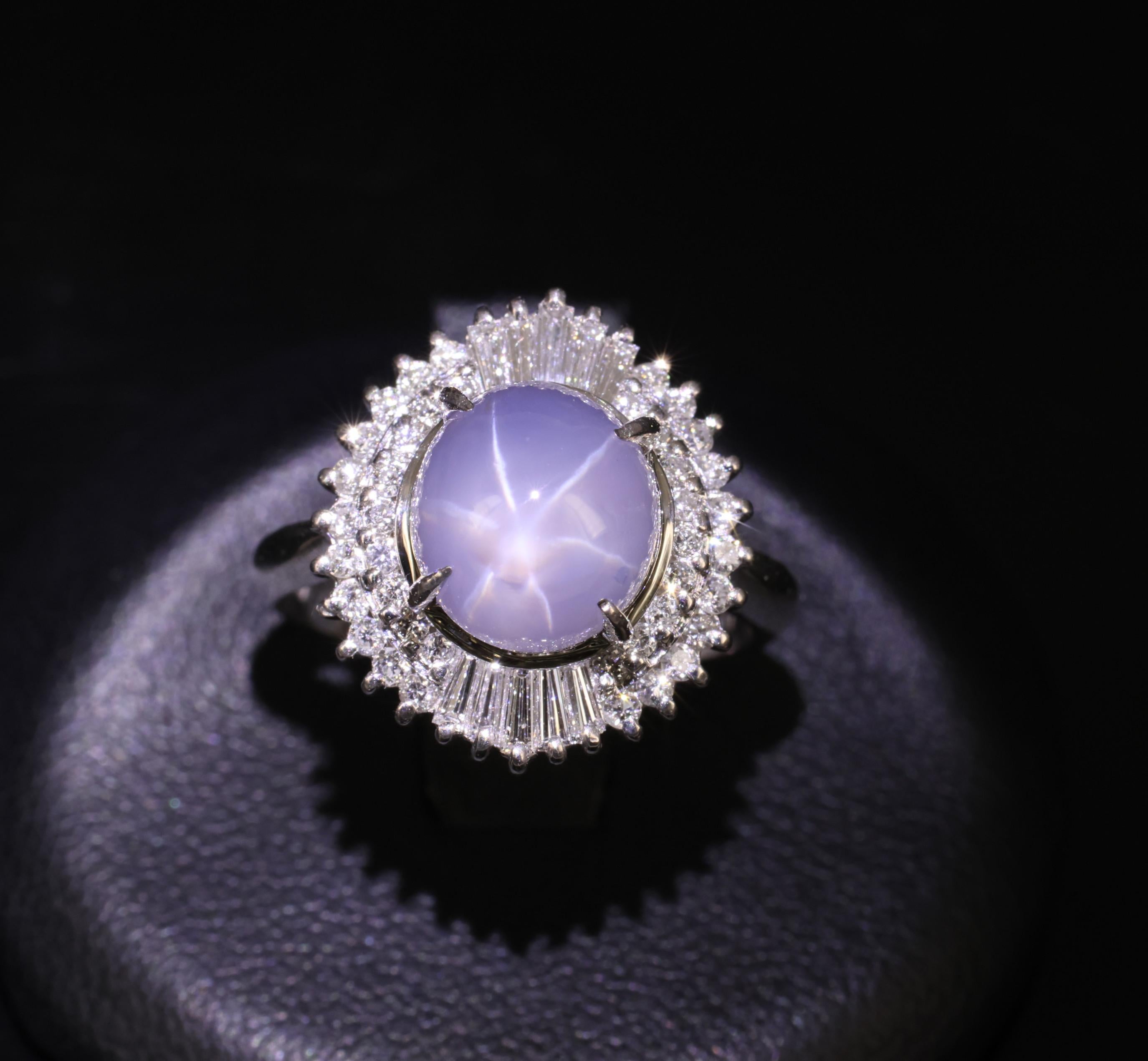 Fine 5.33ct Natural Blue Star Sapphire & 0.52ct Diamond Platinum Ring, Size 6