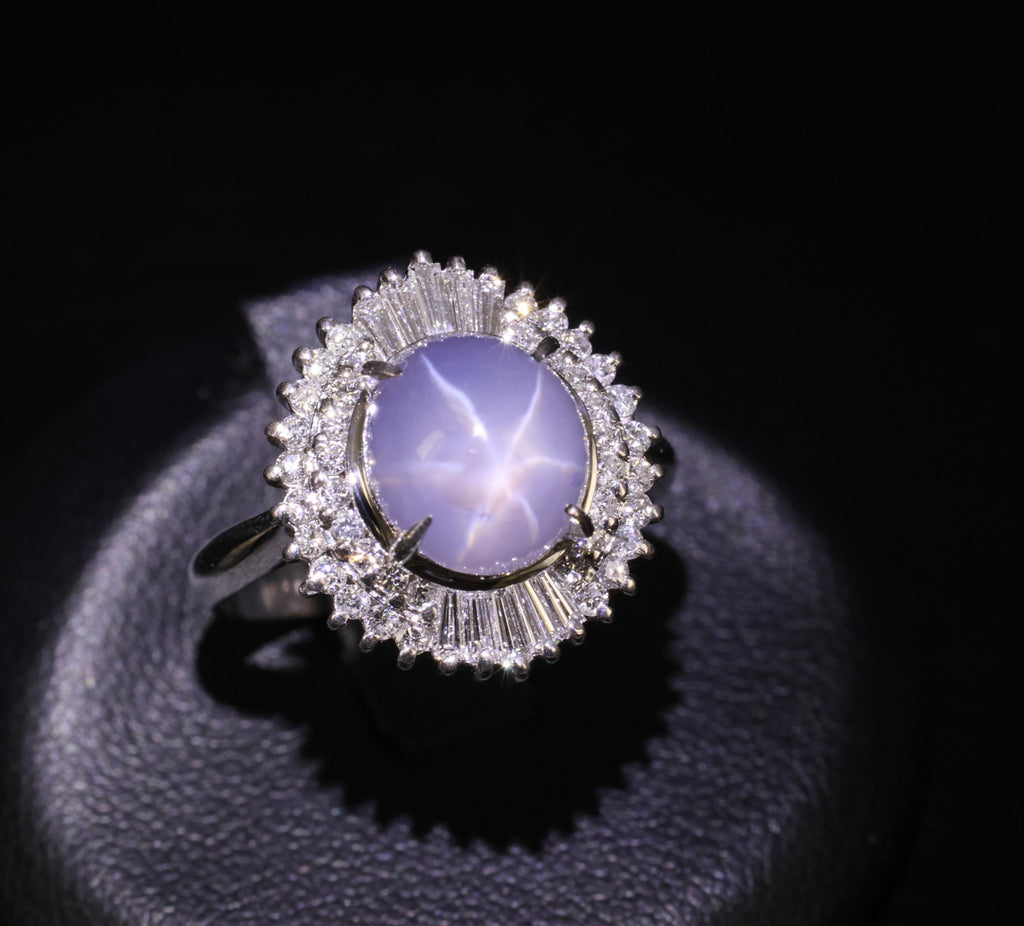Fine 5.33ct Natural Blue Star Sapphire & 0.52ct Diamond Platinum Ring, Size 6