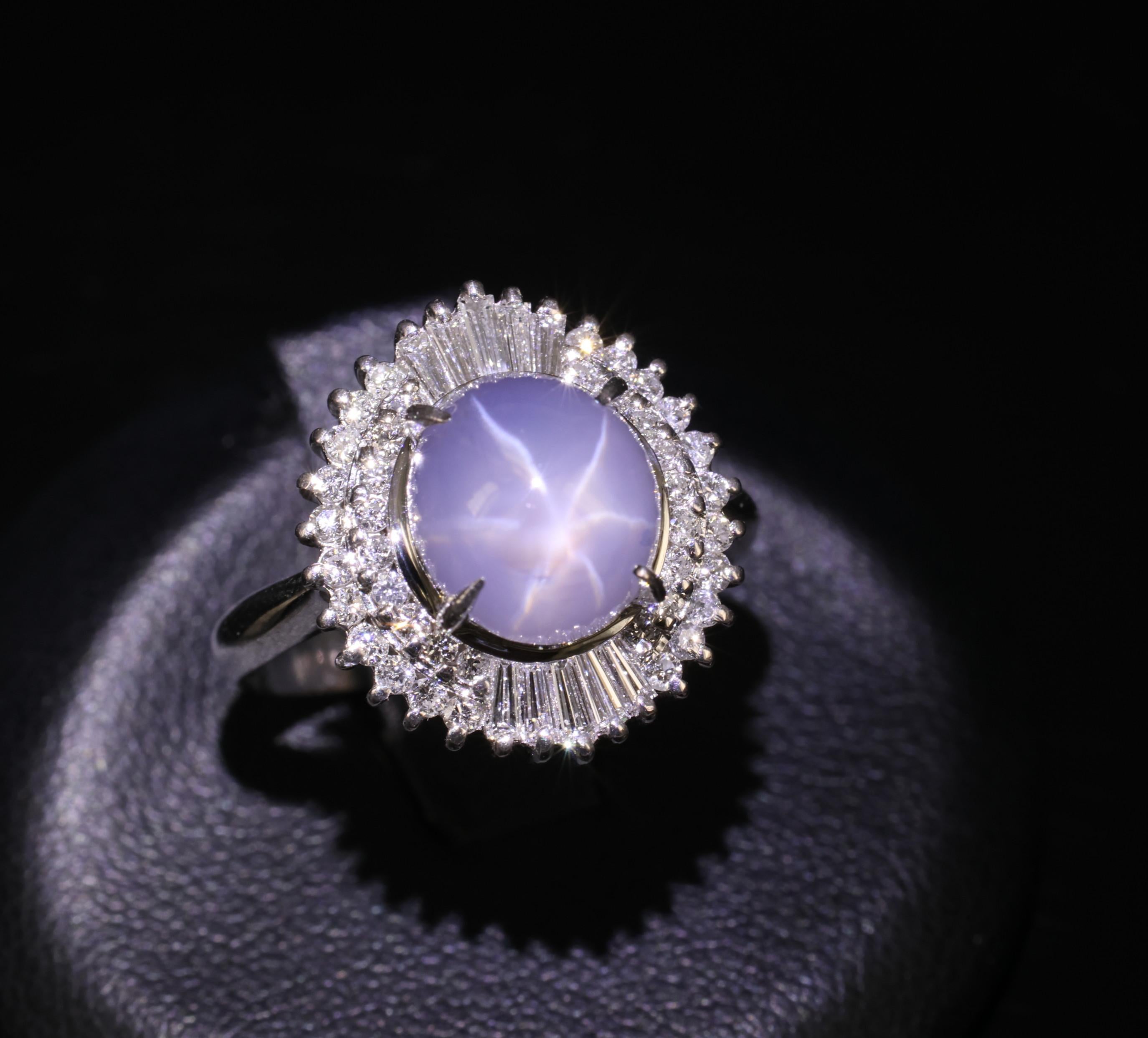 Fine 5.33ct Natural Blue Star Sapphire & 0.52ct Diamond Platinum Ring, Size 6