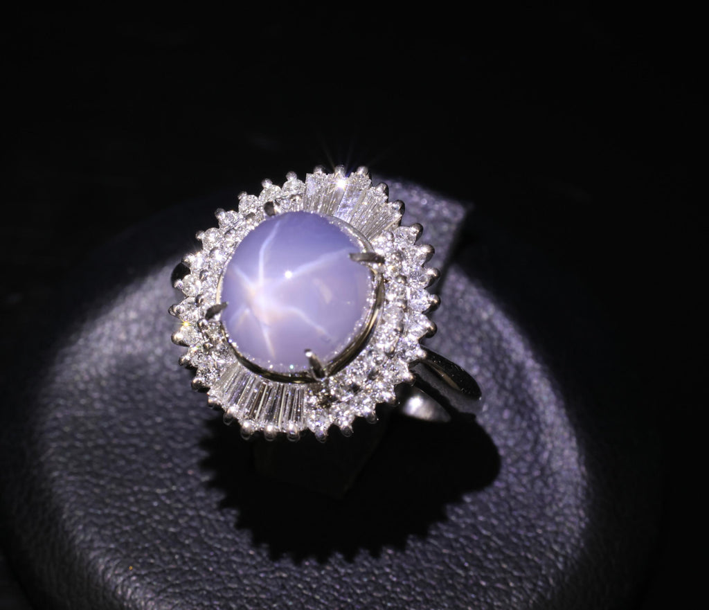 Fine 5.33ct Natural Blue Star Sapphire & 0.52ct Diamond Platinum Ring, Size 6