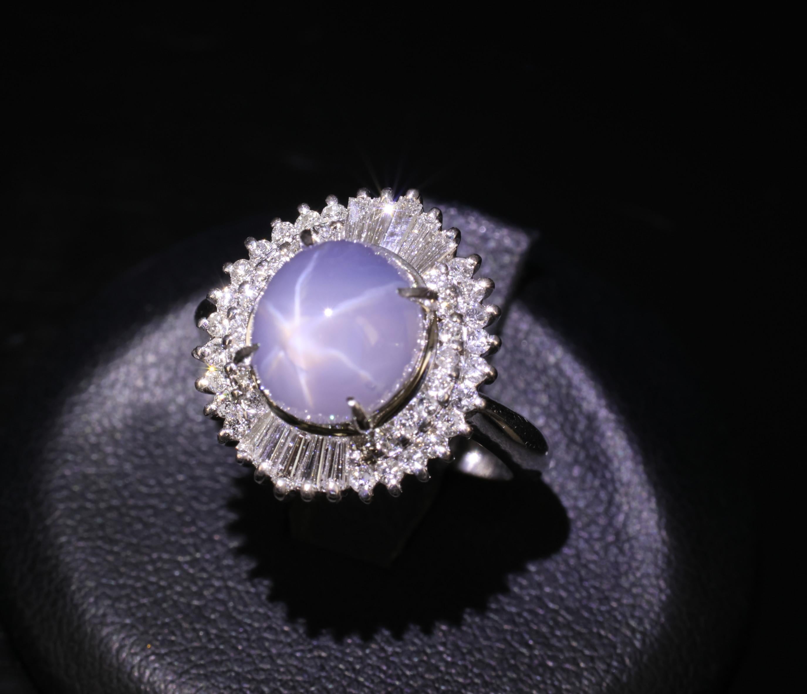 Fine 5.33ct Natural Blue Star Sapphire & 0.52ct Diamond Platinum Ring, Size 6