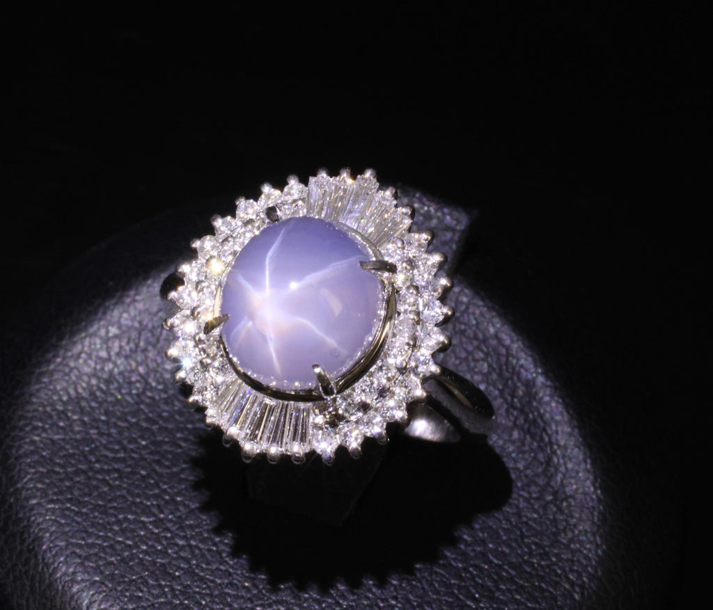 Fine 5.33ct Natural Blue Star Sapphire & 0.52ct Diamond Platinum Ring, Size 6