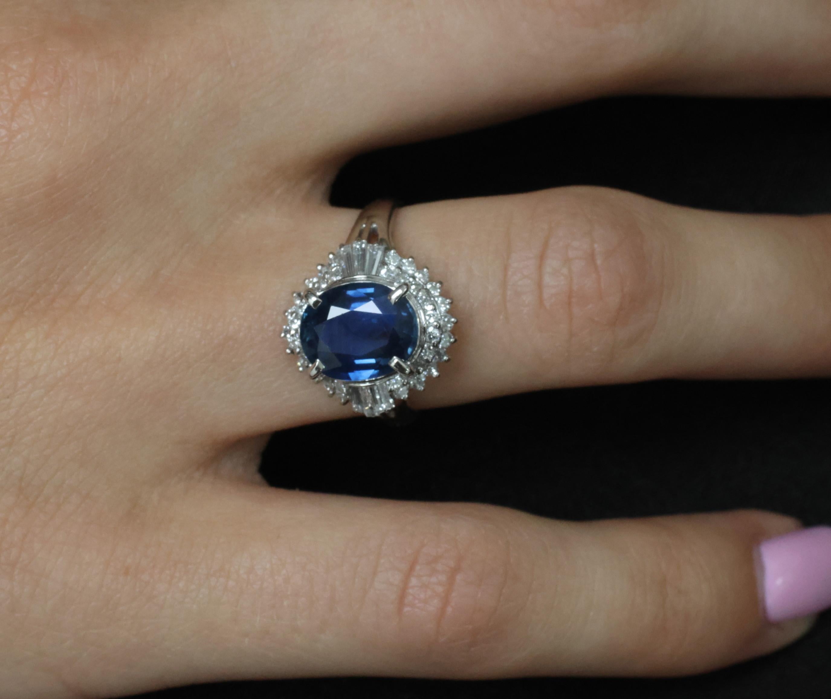 Fine 3.07ct GIA Blue Sapphire & 0.75ct Diamond Platinum Halo Ring, Size 6.75
