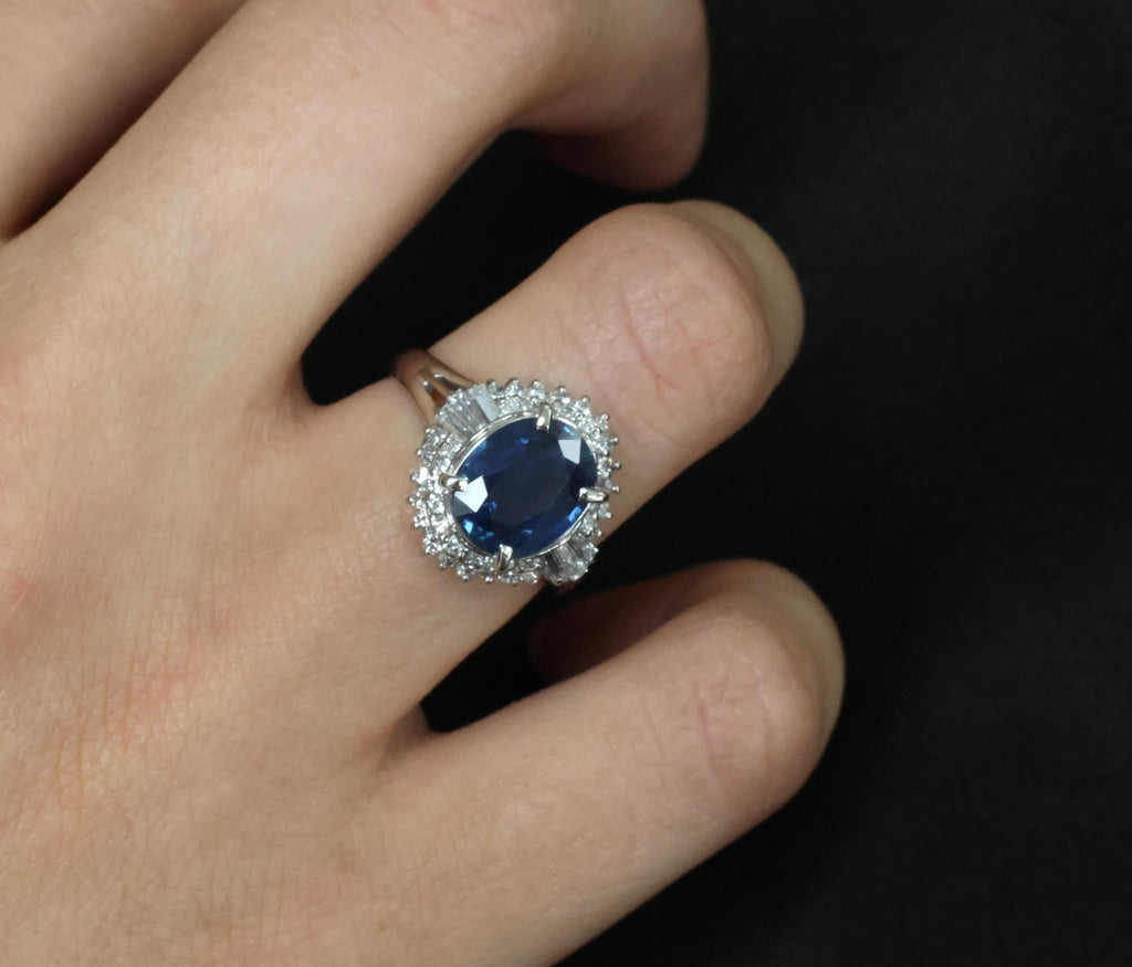 Fine 3.07ct GIA Blue Sapphire & 0.75ct Diamond Platinum Halo Ring, Size 6.75
