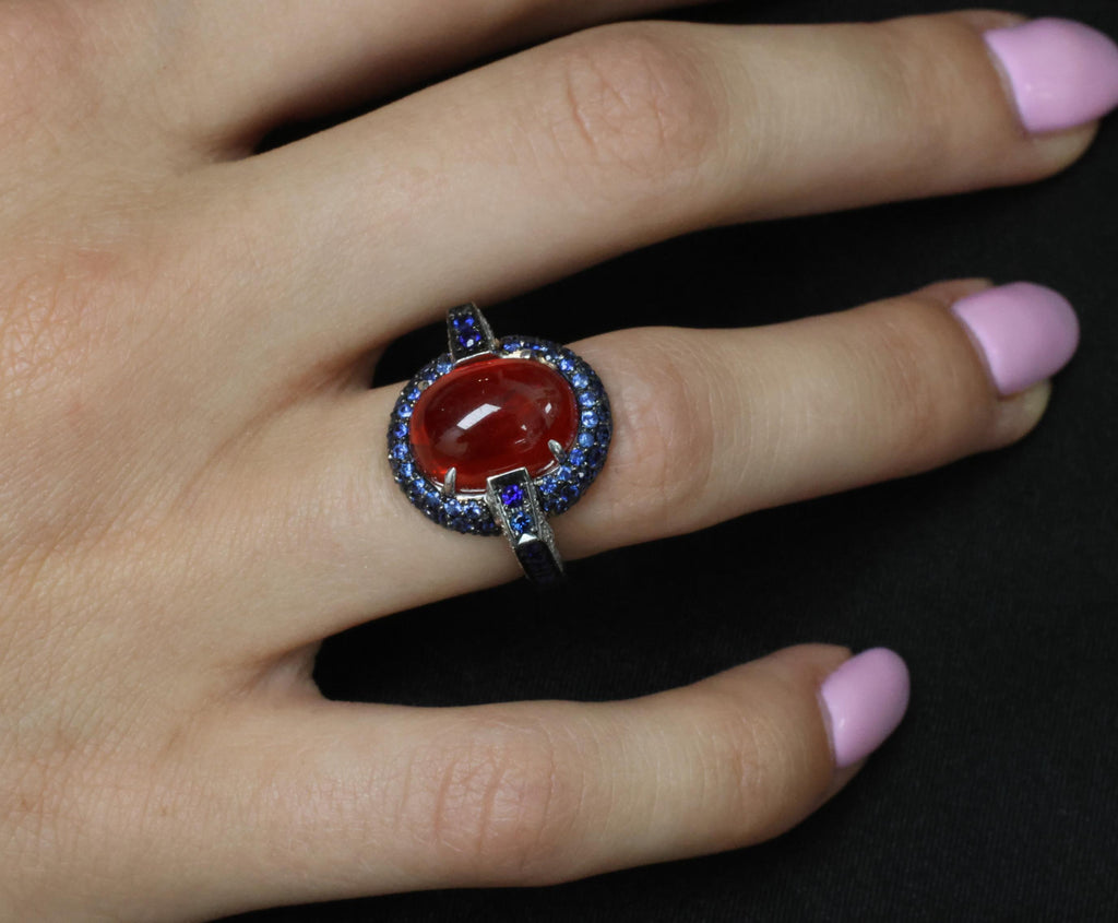 10.65ct GIA Ruby 1.50ct Blue Sapphire & 0.39ct Diamond Platinum Ring Size 5