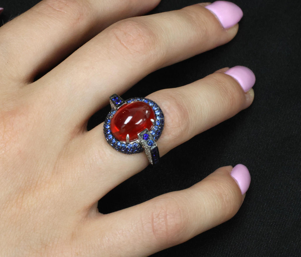 10.65ct GIA Ruby 1.50ct Blue Sapphire & 0.39ct Diamond Platinum Ring Size 5