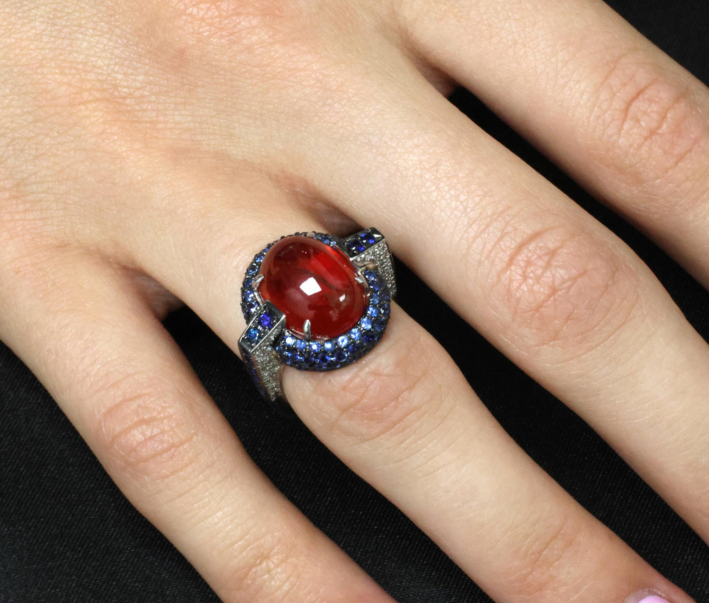 10.65ct GIA Ruby 1.50ct Blue Sapphire & 0.39ct Diamond Platinum Ring Size 5