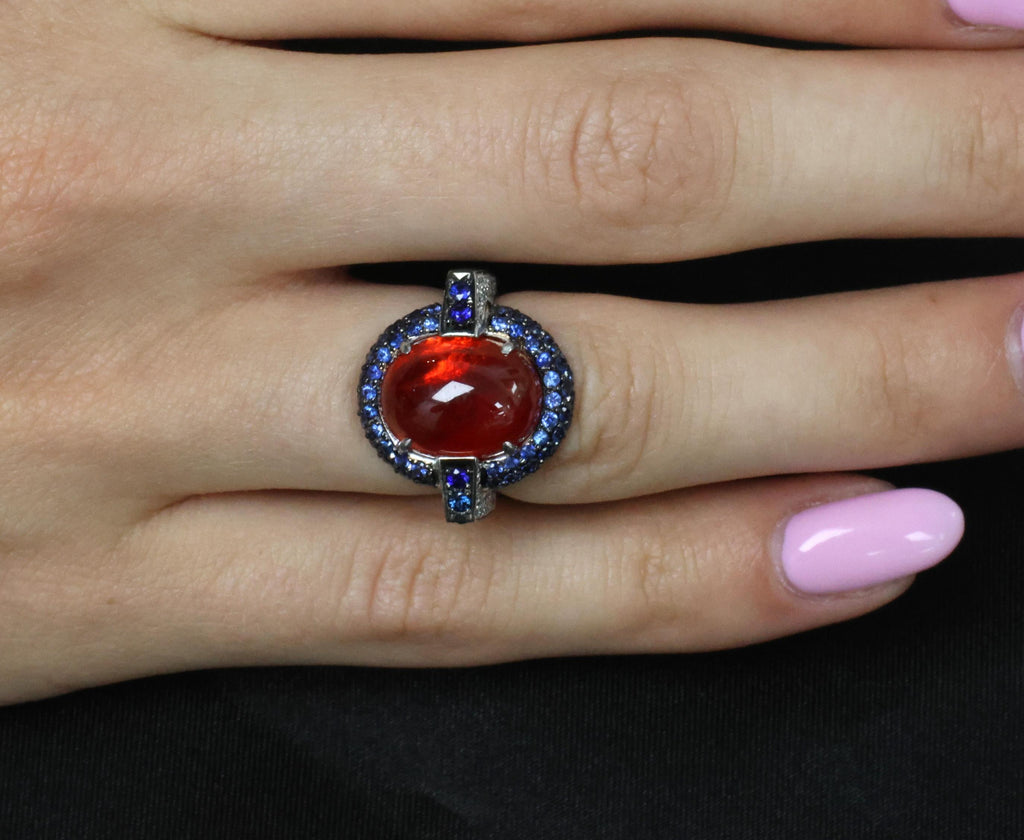 10.65ct GIA Ruby 1.50ct Blue Sapphire & 0.39ct Diamond Platinum Ring Size 5