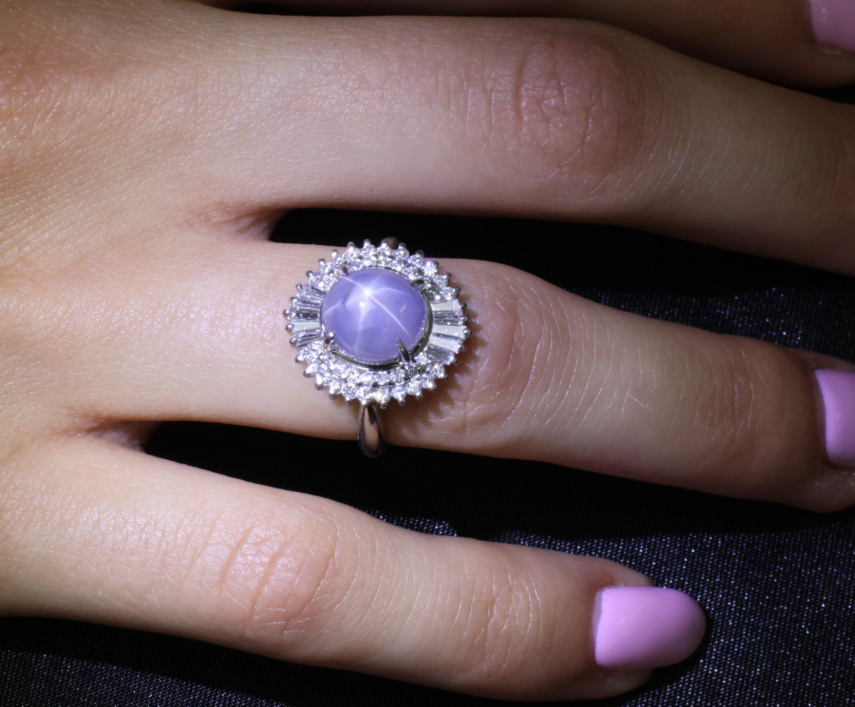 Fine 5.33ct Natural Blue Star Sapphire & 0.52ct Diamond Platinum Ring, Size 6