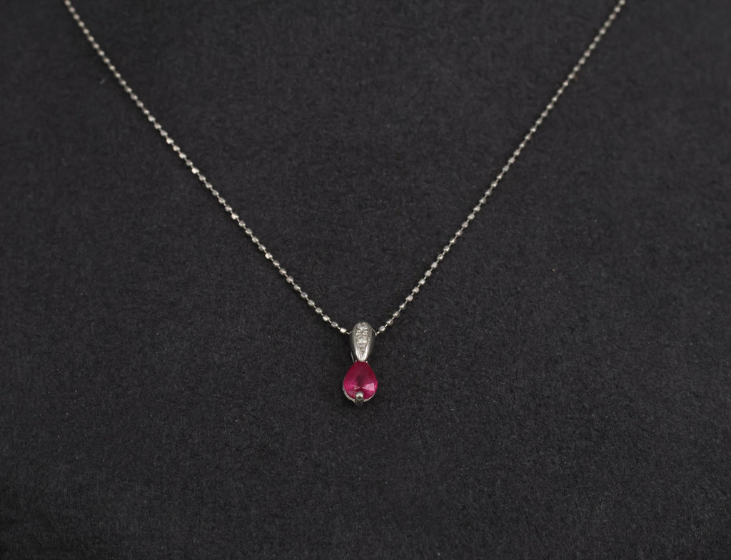 Vintage 0.25ct Ruby & 0.04ct Diamond 16 Inch Ball Chain Platinum Necklace, 2.22g