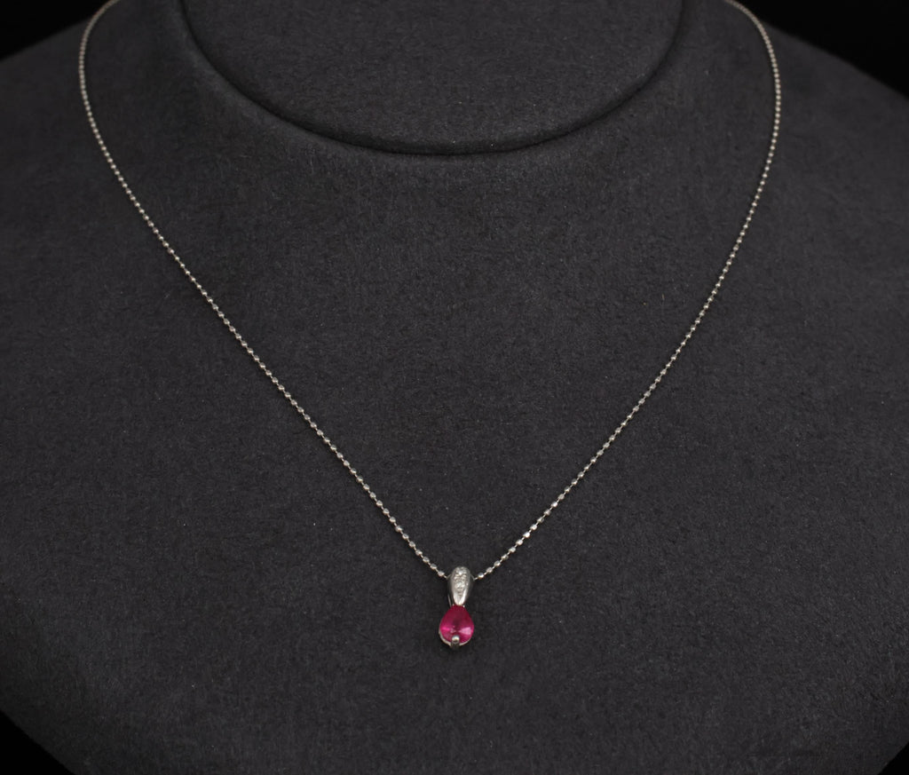 Vintage 0.25ct Ruby & 0.04ct Diamond 16 Inch Ball Chain Platinum Necklace, 2.22g