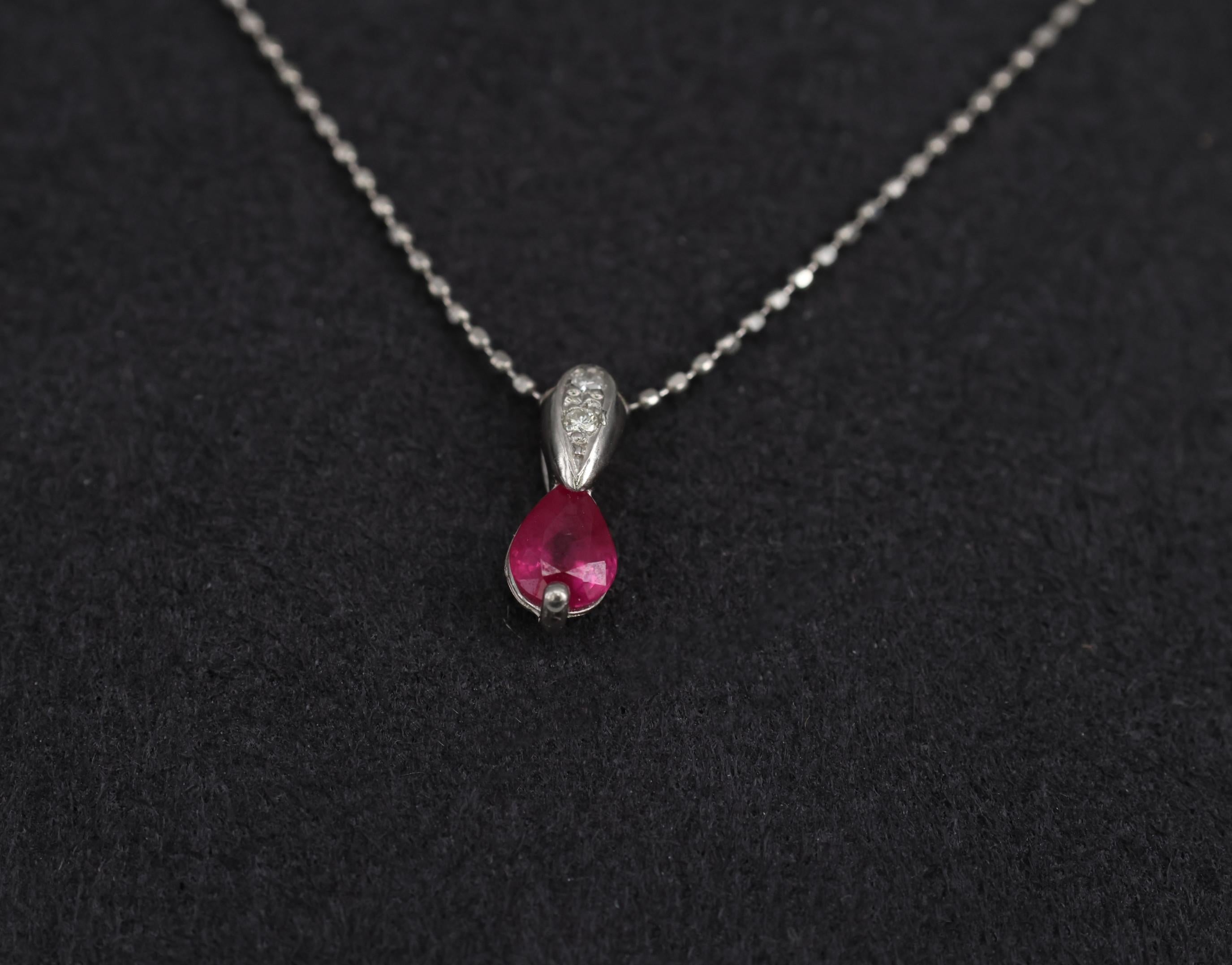 Vintage 0.25ct Ruby & 0.04ct Diamond 16 Inch Ball Chain Platinum Necklace, 2.22g