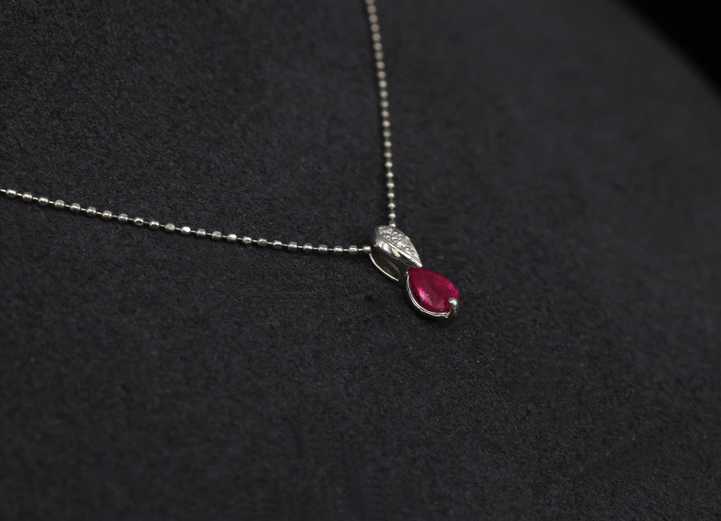 Vintage 0.25ct Ruby & 0.04ct Diamond 16 Inch Ball Chain Platinum Necklace, 2.22g