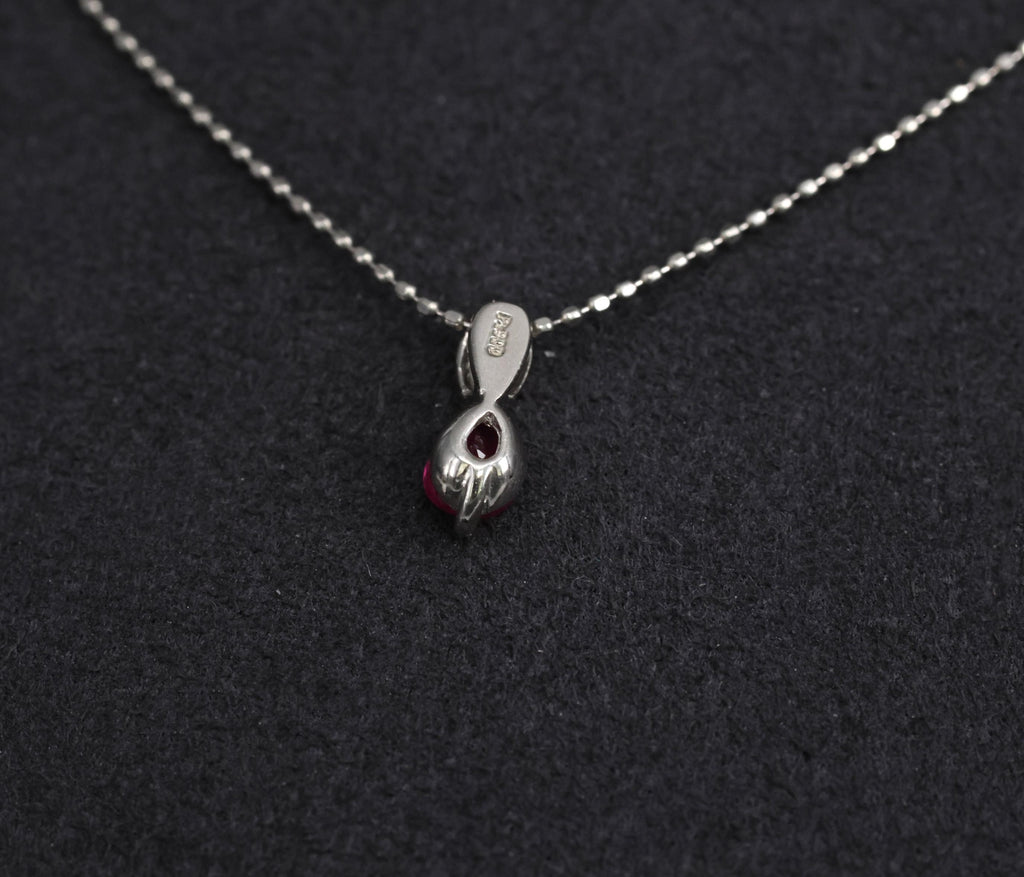 Vintage 0.25ct Ruby & 0.04ct Diamond 16 Inch Ball Chain Platinum Necklace, 2.22g