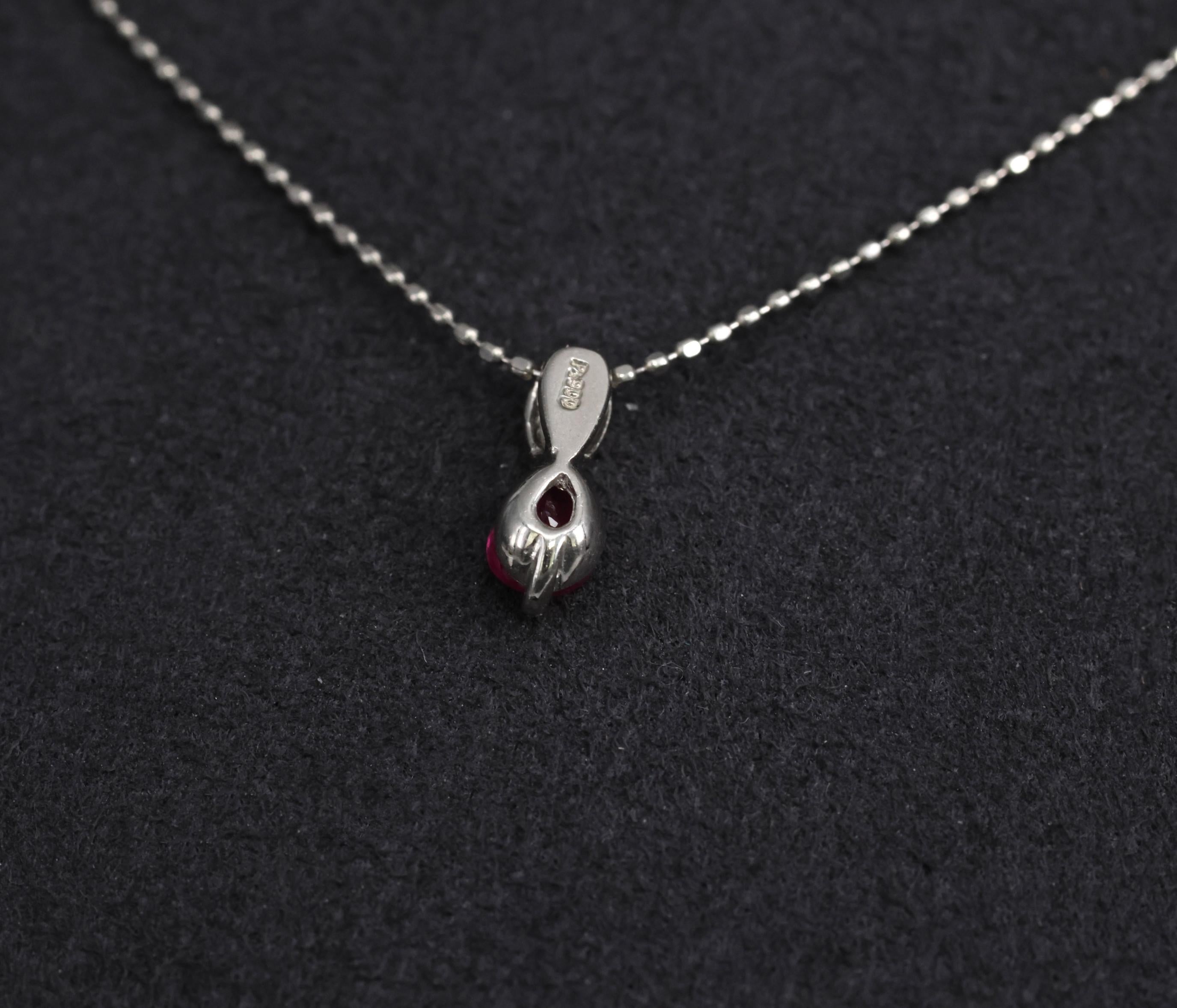 Vintage 0.25ct Ruby & 0.04ct Diamond 16 Inch Ball Chain Platinum Necklace, 2.22g