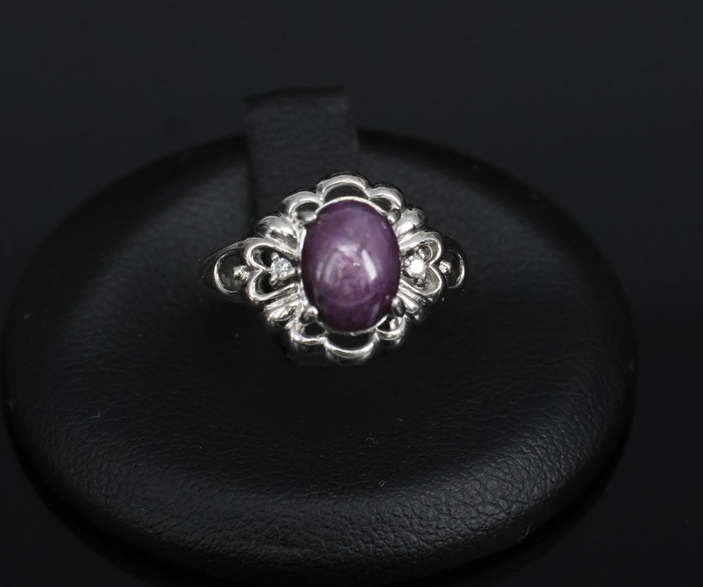 Vintage 2.10ct Natural Star Ruby & 0.02ct Diamond Platinum Ring Size 4.75, 3.0gr