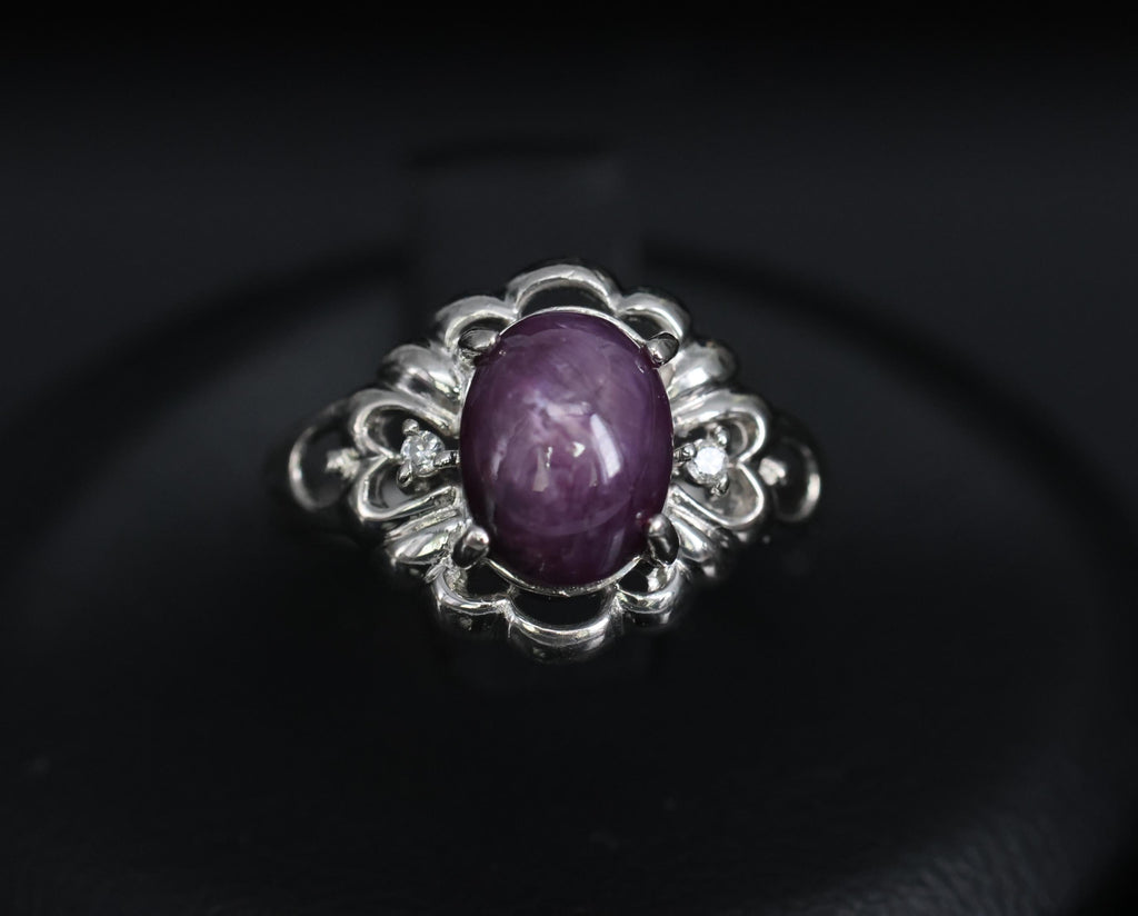 Vintage 2.10ct Natural Star Ruby & 0.02ct Diamond Platinum Ring Size 4.75, 3.0gr