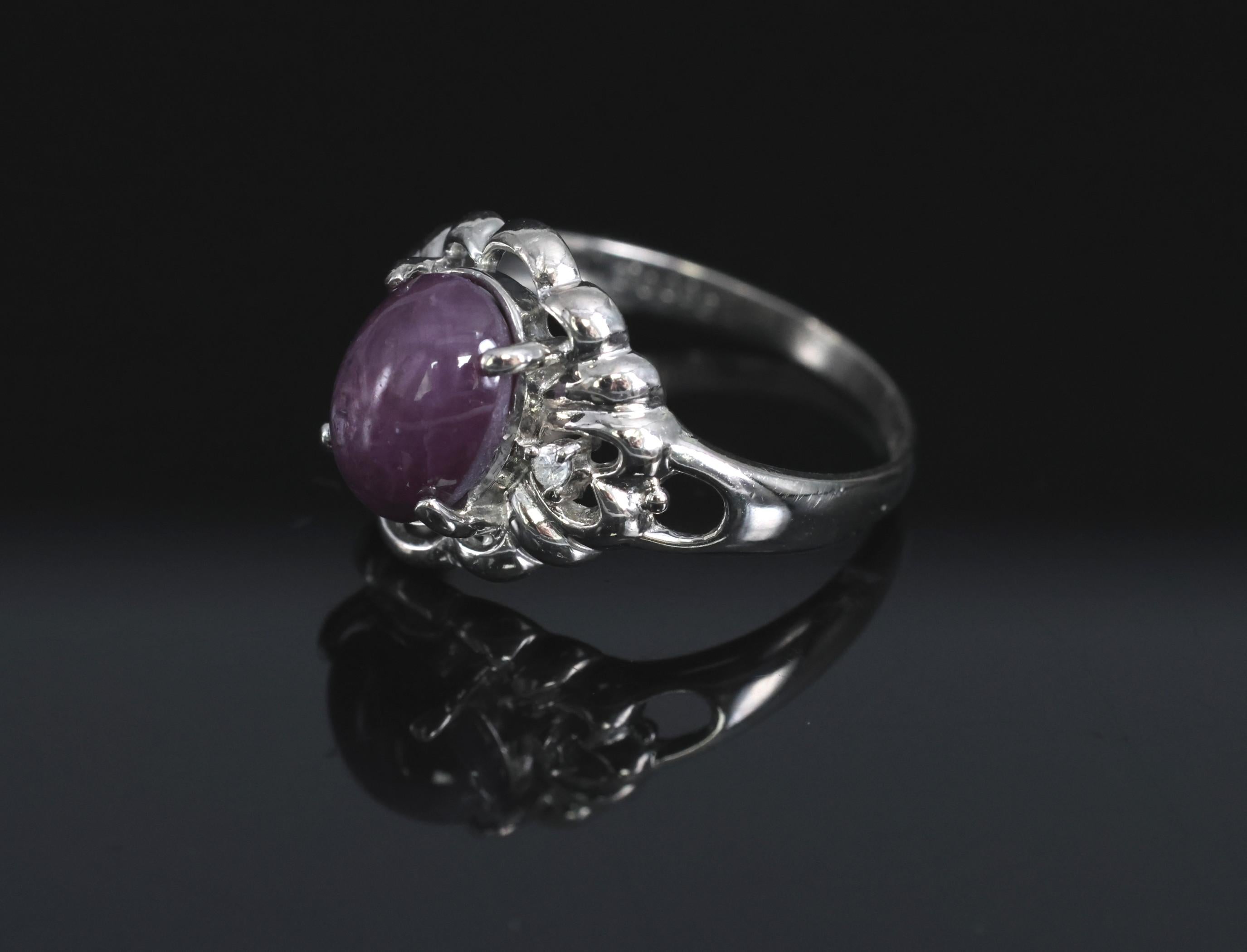 Vintage 2.10ct Natural Star Ruby & 0.02ct Diamond Platinum Ring Size 4.75, 3.0gr
