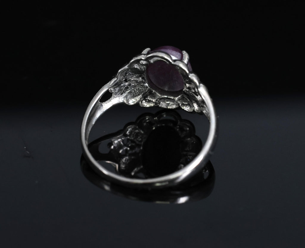 Vintage 2.10ct Natural Star Ruby & 0.02ct Diamond Platinum Ring Size 4.75, 3.0gr