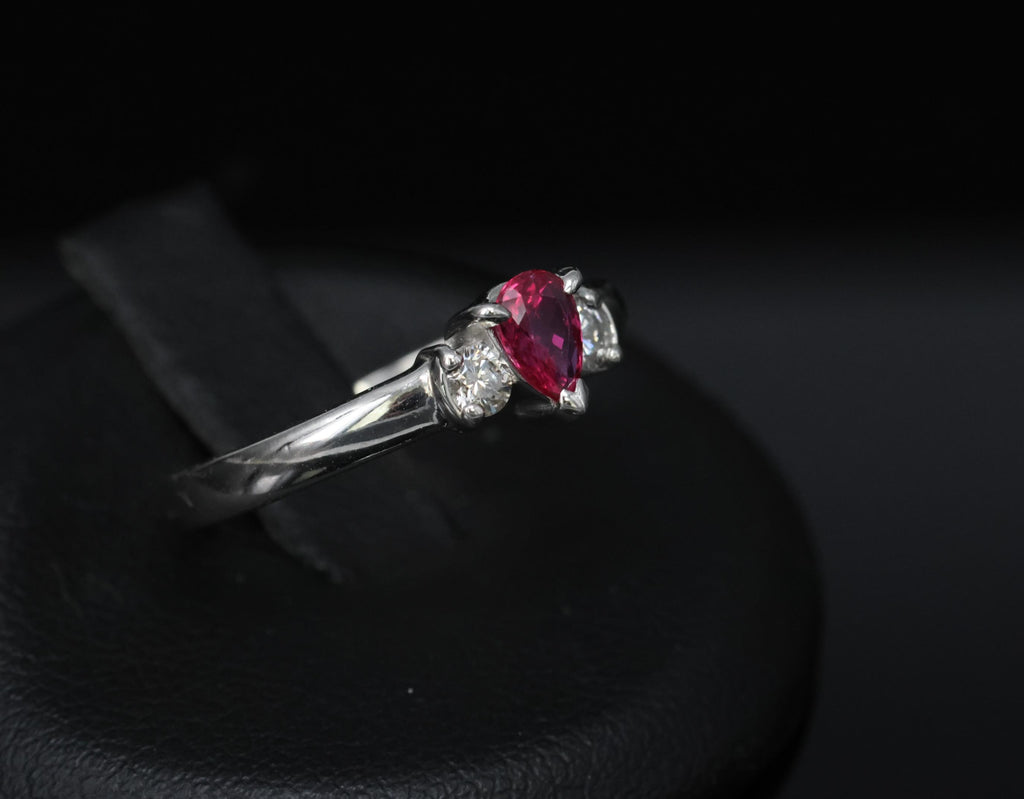 0.31ct Pear Shape Natural Ruby & 0.14ct Diamond Platinum Ring Size 6.25, 2.8g