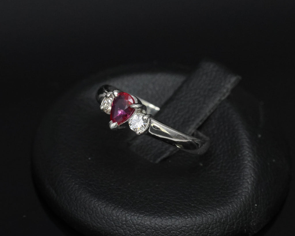 0.31ct Pear Shape Natural Ruby & 0.14ct Diamond Platinum Ring Size 6.25, 2.8g