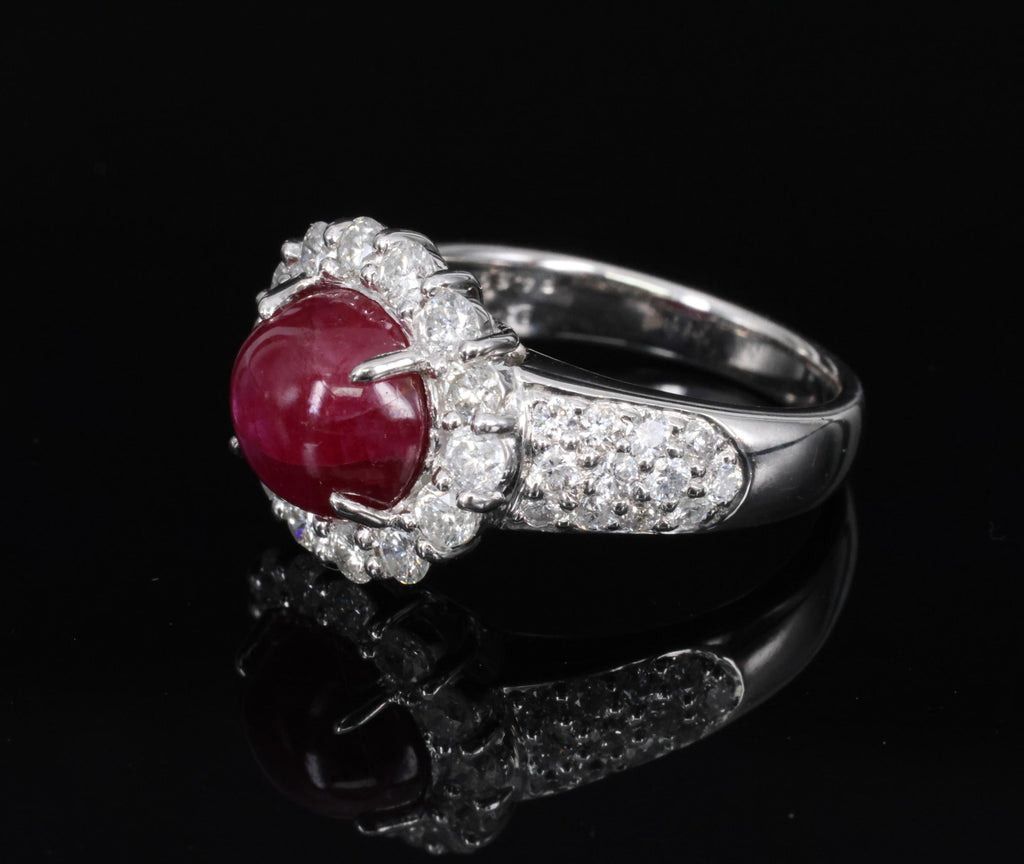 4.39ct Natural Untreated Star Ruby & 1.30ct Diamond Halo Platinum Ring, Size 7