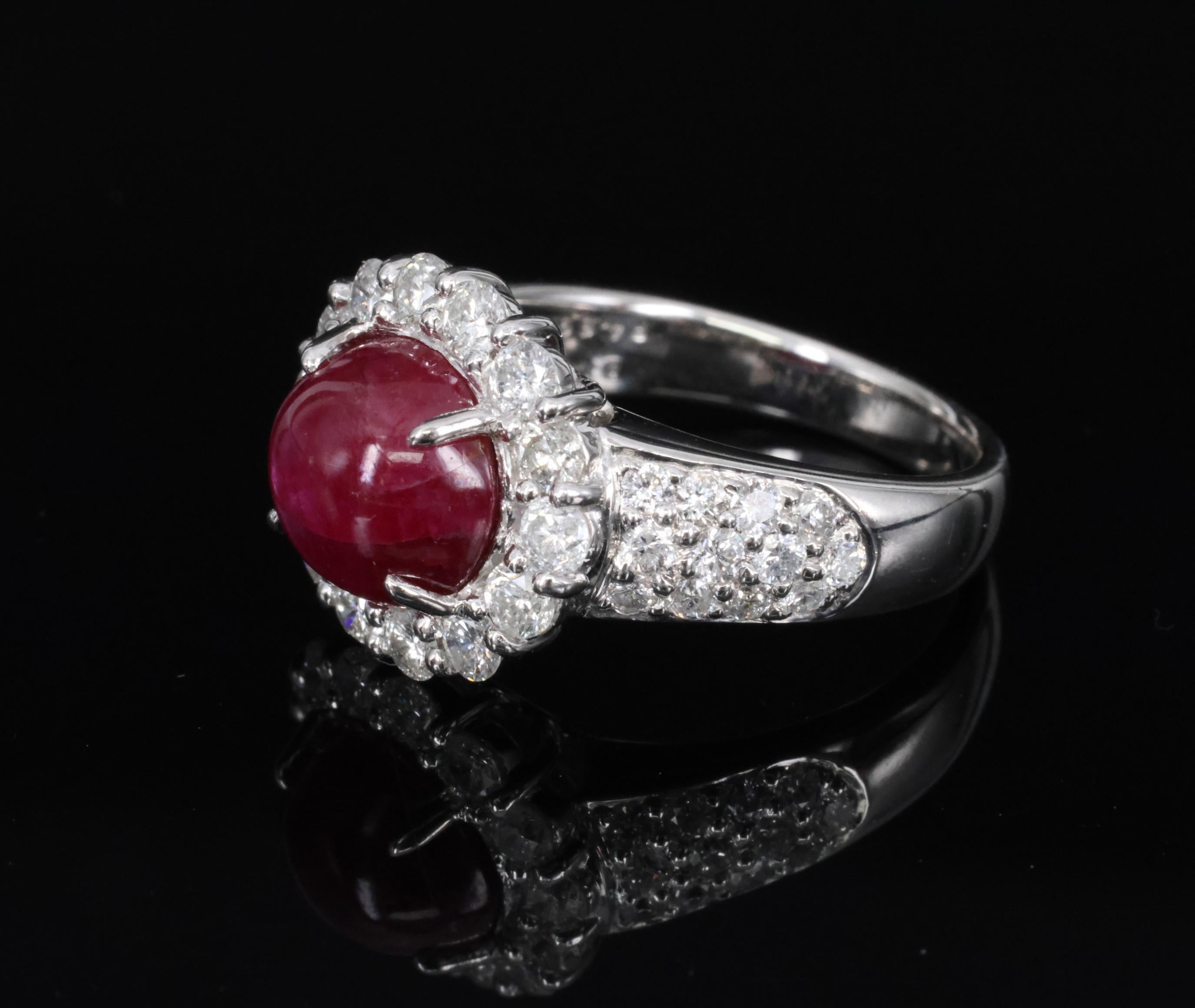 4.39ct Natural Untreated Star Ruby & 1.30ct Diamond Halo Platinum Ring, Size 7