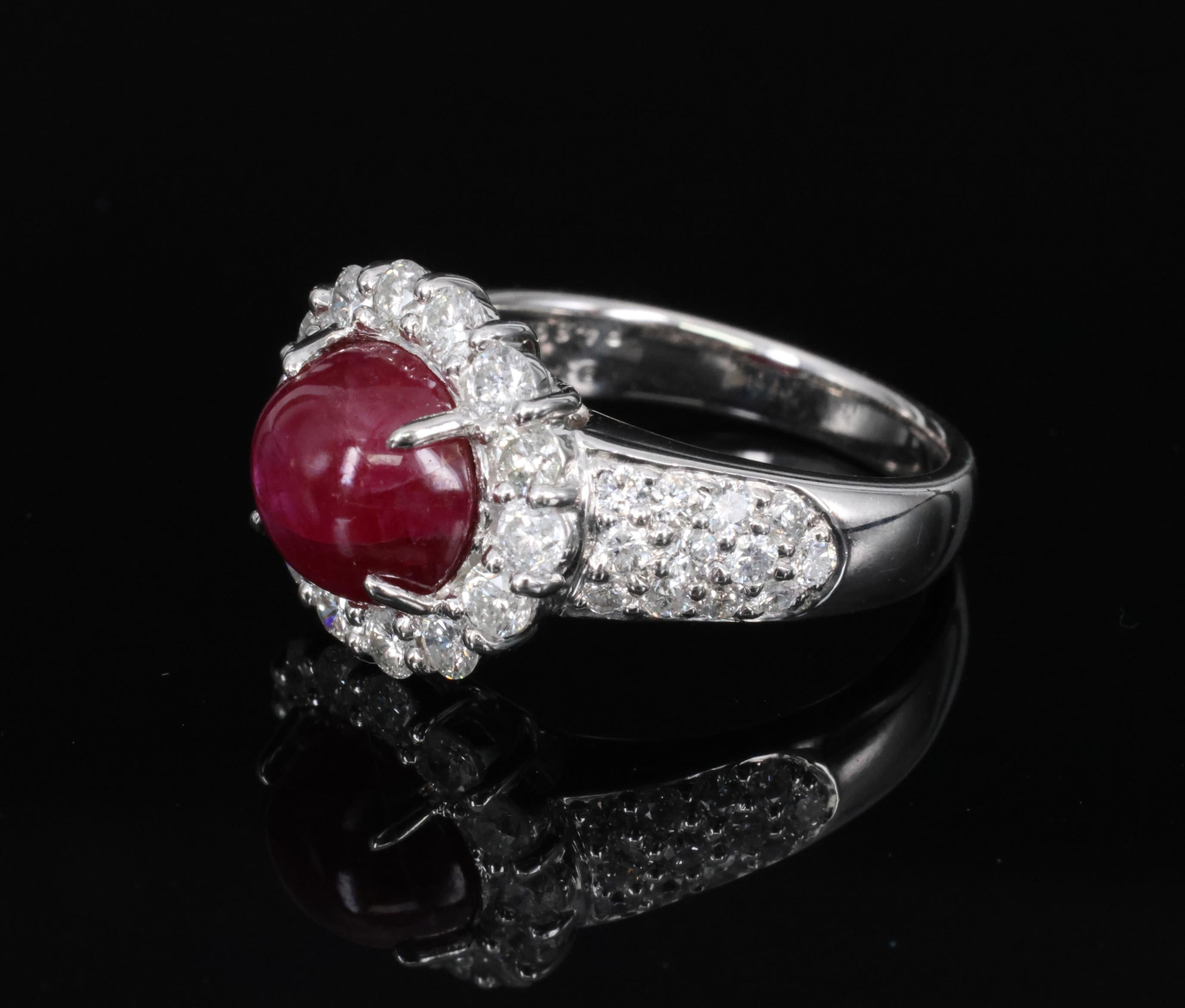 4.39ct Natural Untreated Star Ruby & 1.30ct Diamond Halo Platinum Ring, Size 7