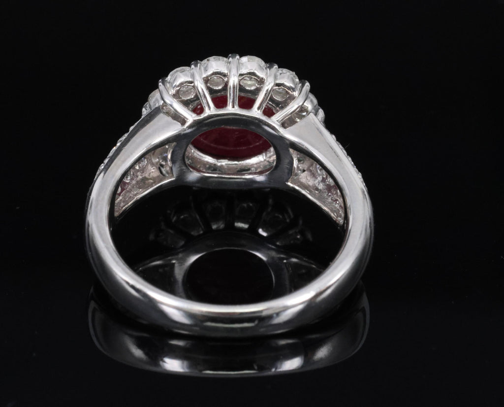 4.39ct Natural Untreated Star Ruby & 1.30ct Diamond Halo Platinum Ring, Size 7