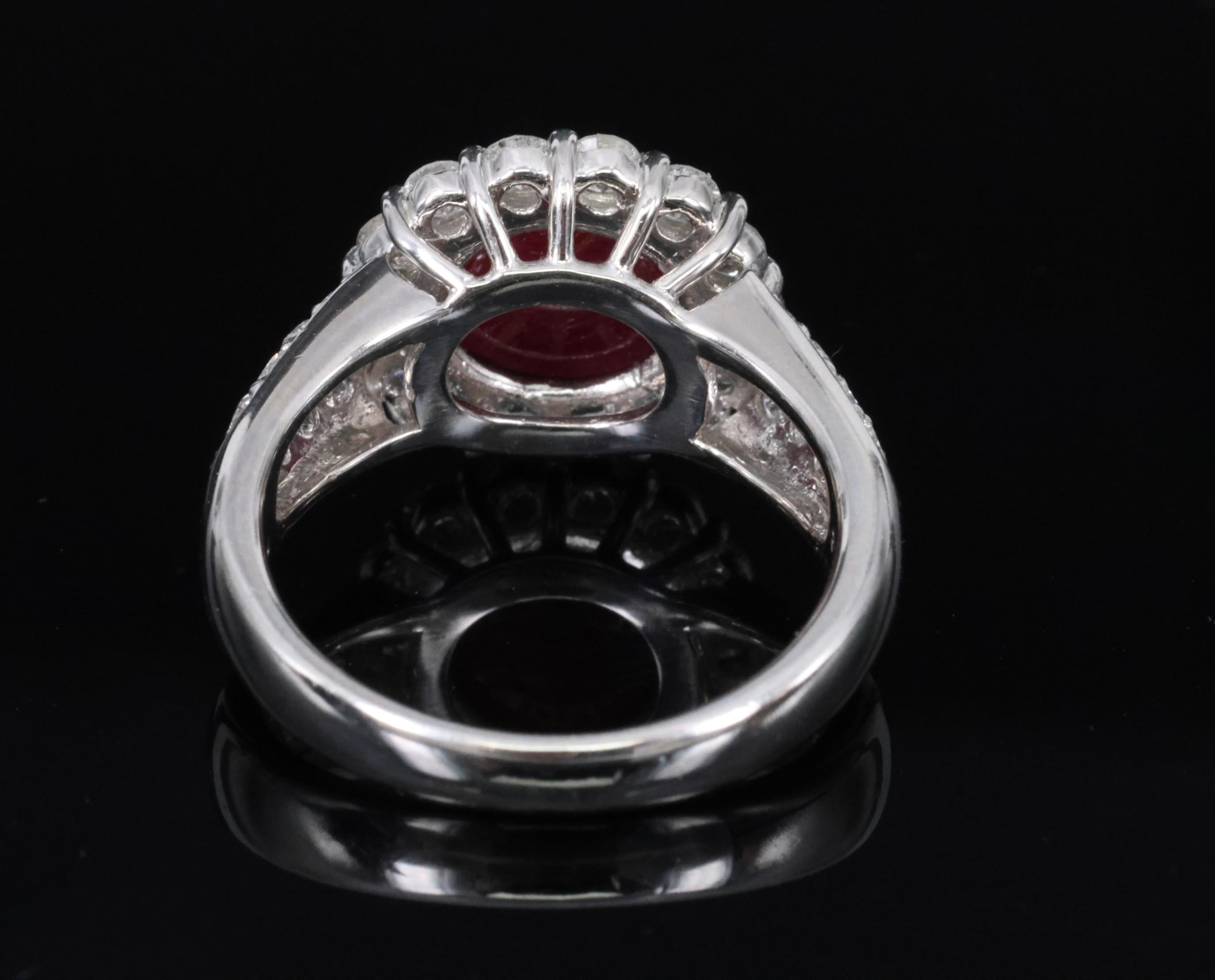 4.39ct Natural Untreated Star Ruby & 1.30ct Diamond Halo Platinum Ring, Size 7