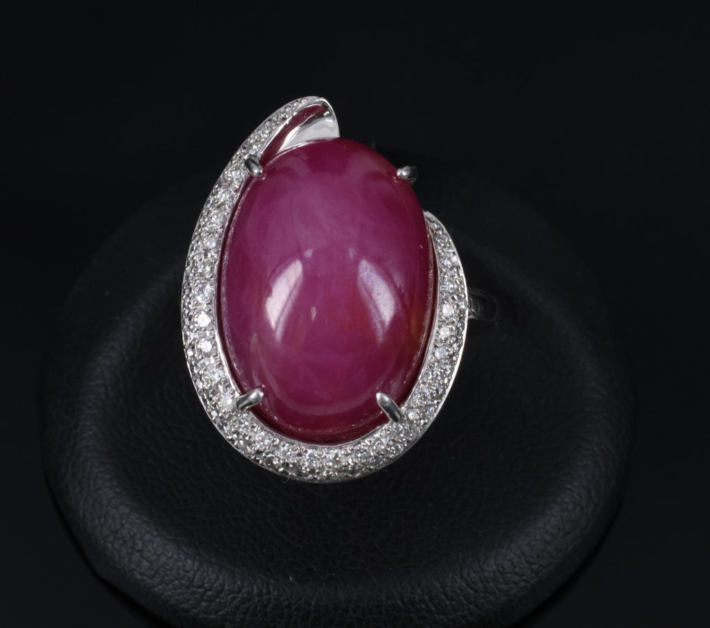 RARE! 20.02ct Natural Double Star Ruby & 0.45ct Diamond 18K Gold Ring, Size 6.25