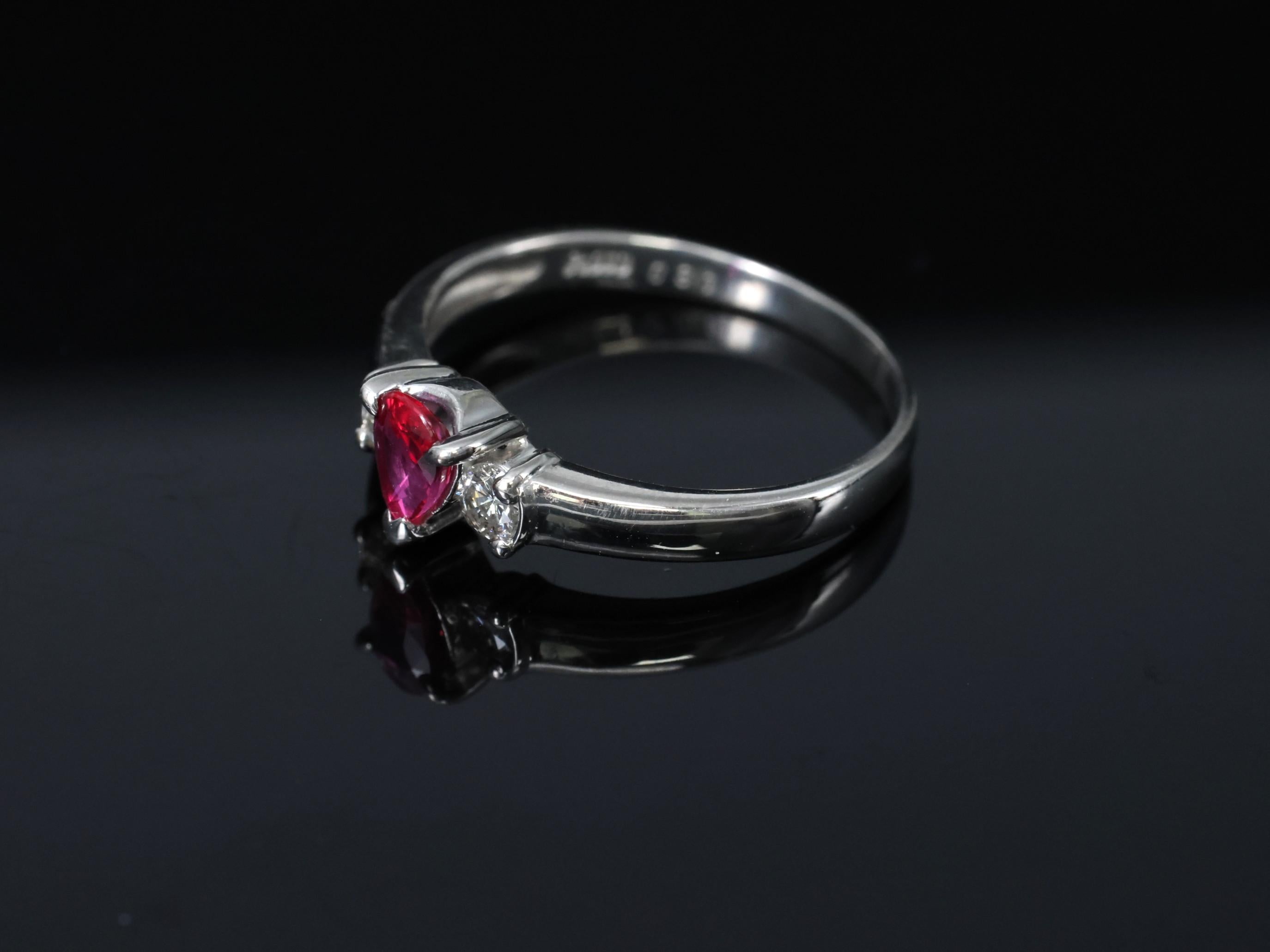 0.31ct Pear Shape Natural Ruby & 0.14ct Diamond Platinum Ring Size 6.25, 2.8g