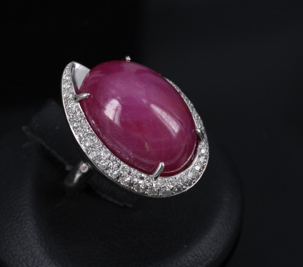 RARE! 20.02ct Natural Double Star Ruby & 0.45ct Diamond 18K Gold Ring, Size 6.25
