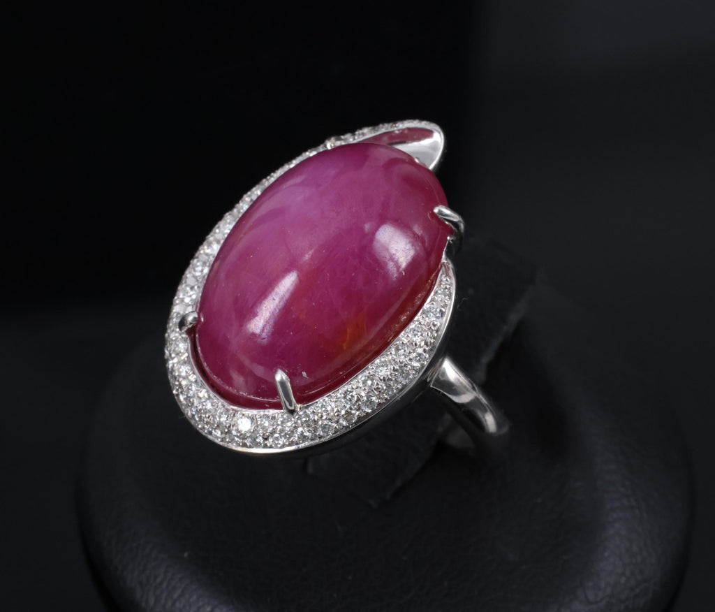 RARE! 20.02ct Natural Double Star Ruby & 0.45ct Diamond 18K Gold Ring, Size 6.25