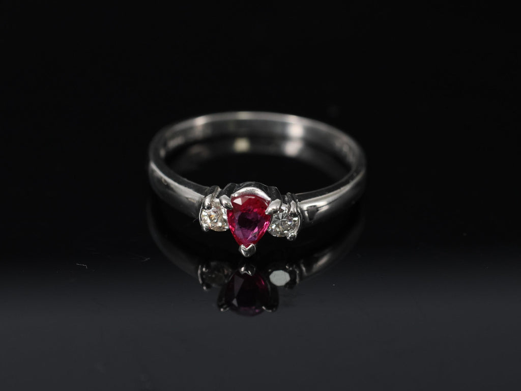 0.31ct Pear Shape Natural Ruby & 0.14ct Diamond Platinum Ring Size 6.25, 2.8g