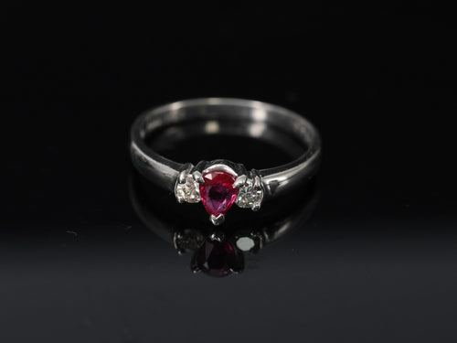 0.31ct Pear Shape Natural Ruby & 0.14ct Diamond Platinum Ring Size 6.25, 2.8g