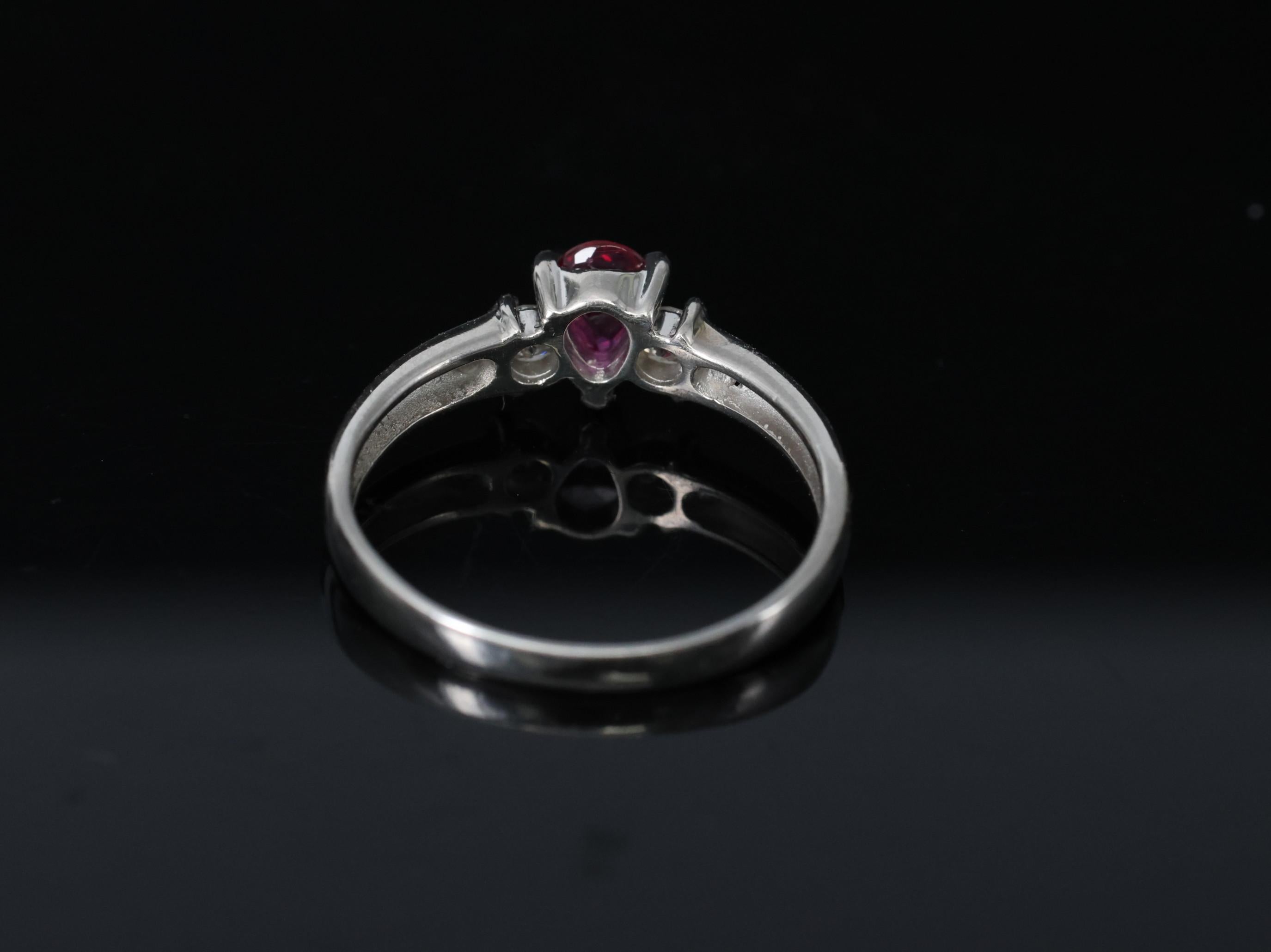 0.31ct Pear Shape Natural Ruby & 0.14ct Diamond Platinum Ring Size 6.25, 2.8g
