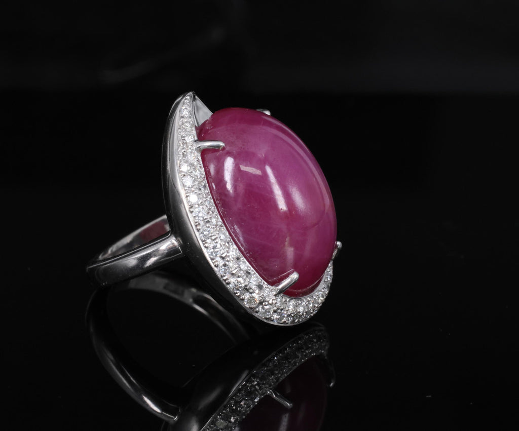 RARE! 20.02ct Natural Double Star Ruby & 0.45ct Diamond 18K Gold Ring, Size 6.25