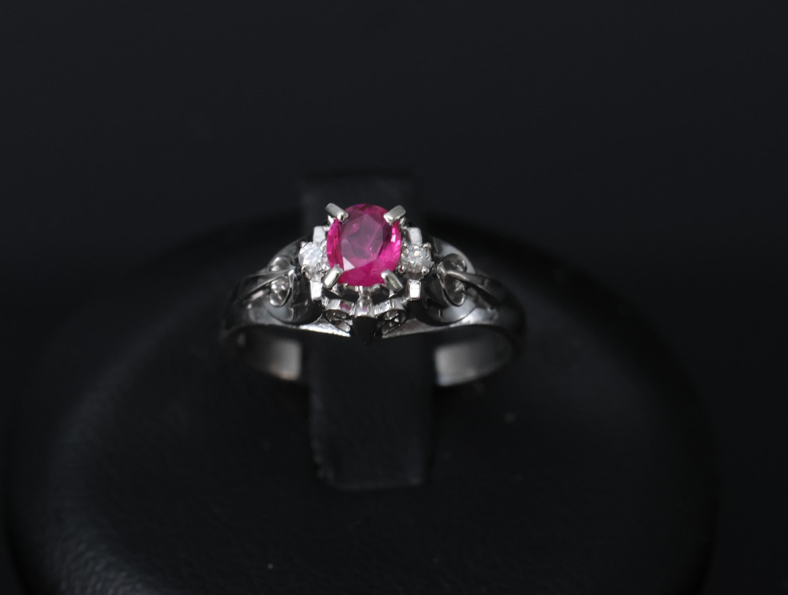 Vintage 0.30ct Ruby & 0.06ct Diamond Handmade Platinum Ring Size 6.25, 3.54g