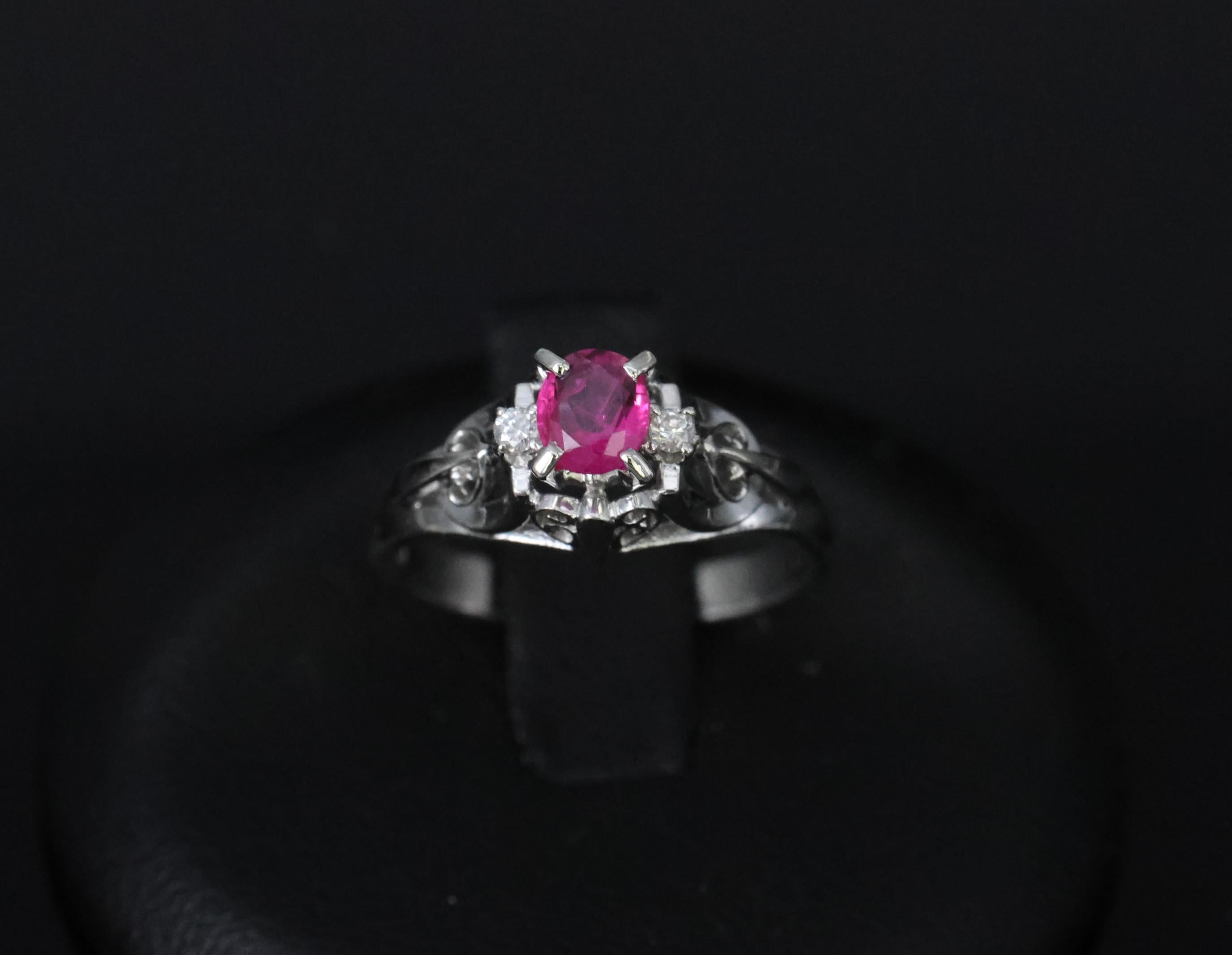 Vintage 0.30ct Ruby & 0.06ct Diamond Handmade Platinum Ring Size 6.25, 3.54g