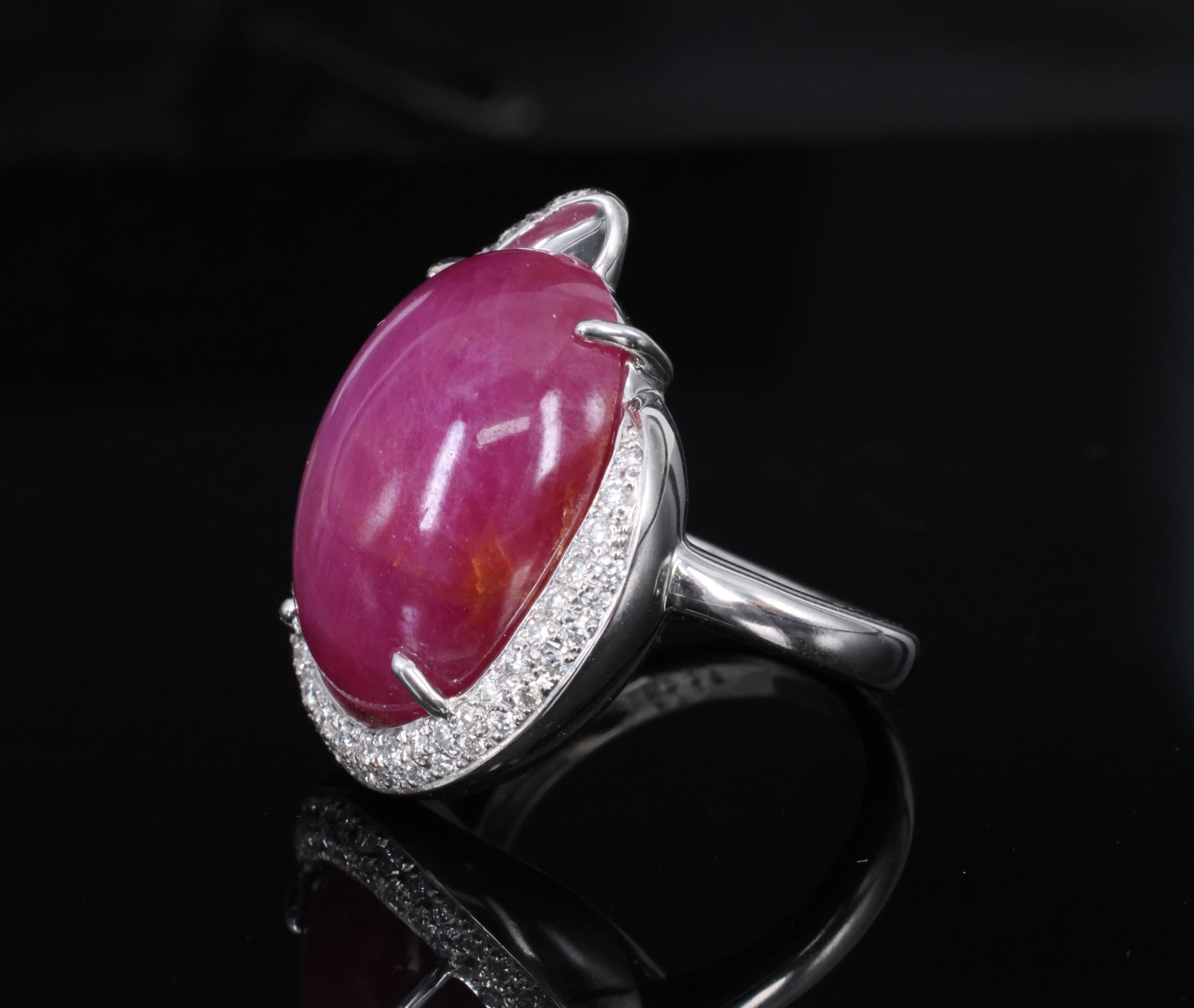 RARE! 20.02ct Natural Double Star Ruby & 0.45ct Diamond 18K Gold Ring, Size 6.25